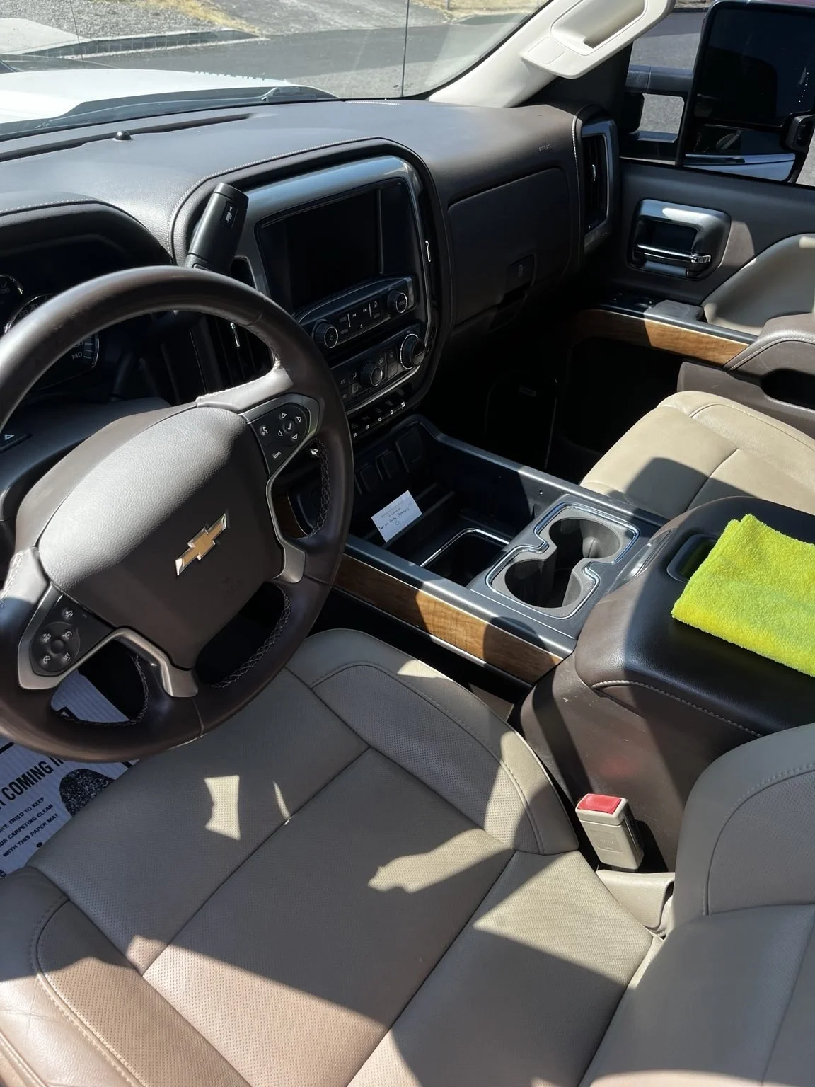 Clean Chevrolet Silverado front interior after professional detailing by Bryanz Auto Detailing