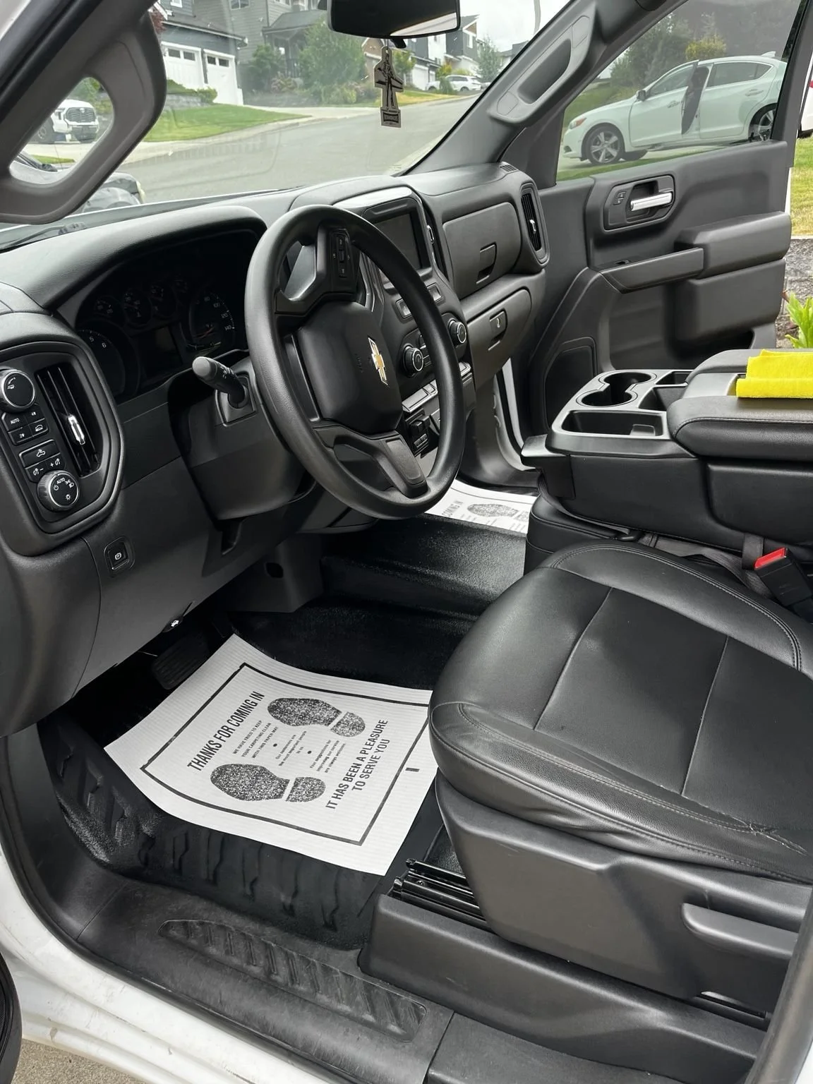 Chevrolet Silverado work truck front interior after professional detailing in Des Moines, WA by Bryanz Auto Detailing