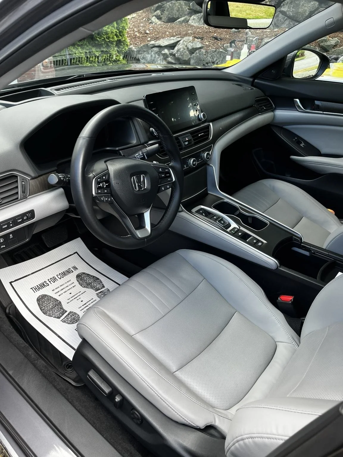 Honda Accord interior detailing in Tacoma WA by Bryanz Auto Detailing featuring professionally cleaned leather seats, dashboard, steering wheel, center console, and premium mobile interior detailing service.