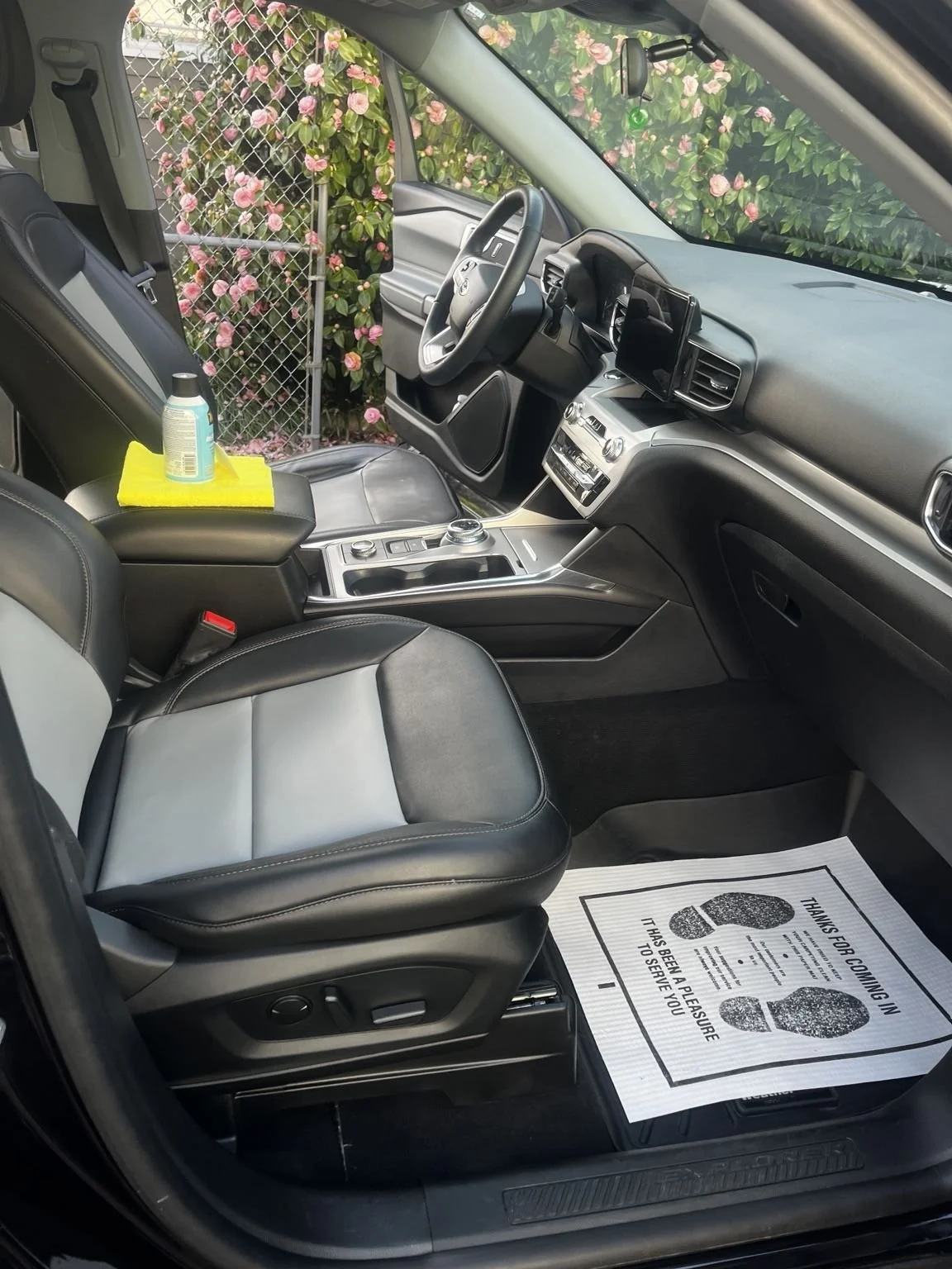 Passenger side interior detailing for Ford Explorer in Enumclaw WA - mobile car detailing with deep cleaned seat, dashboard, and center console.