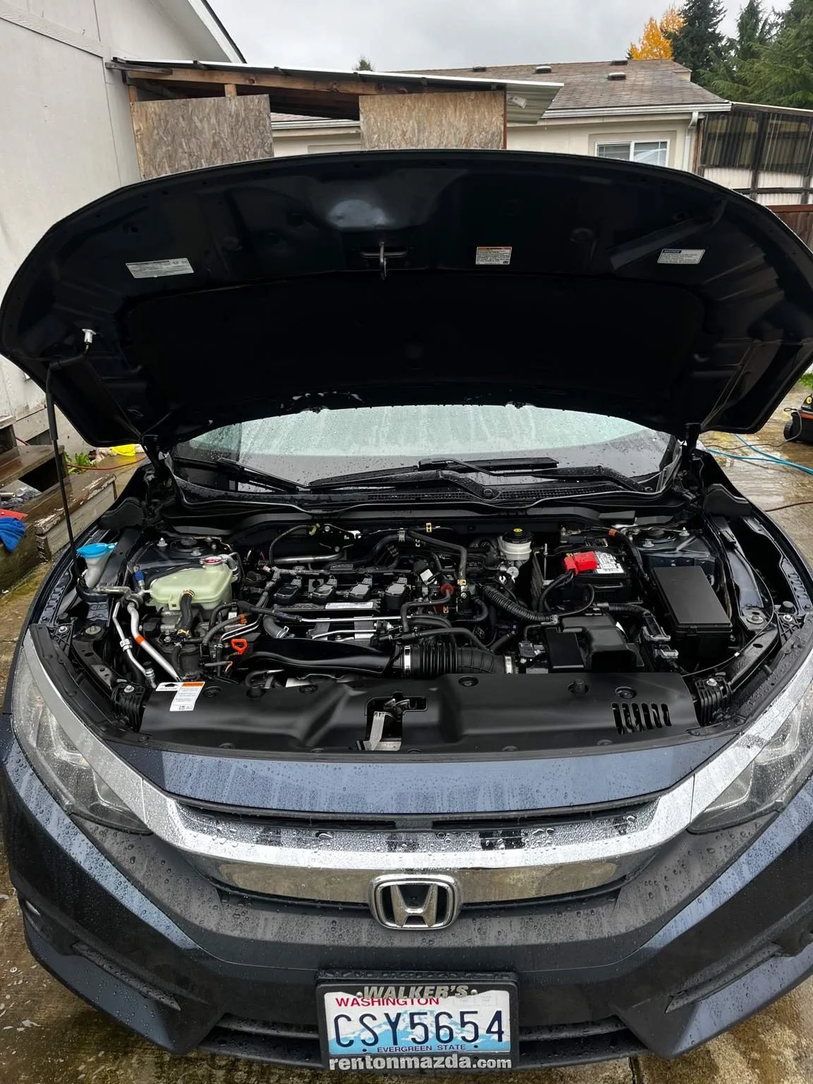 Honda Civic engine bay fully cleaned and detailed by BryanzAutoDetailing - degreased, dressed, and restored finish.
