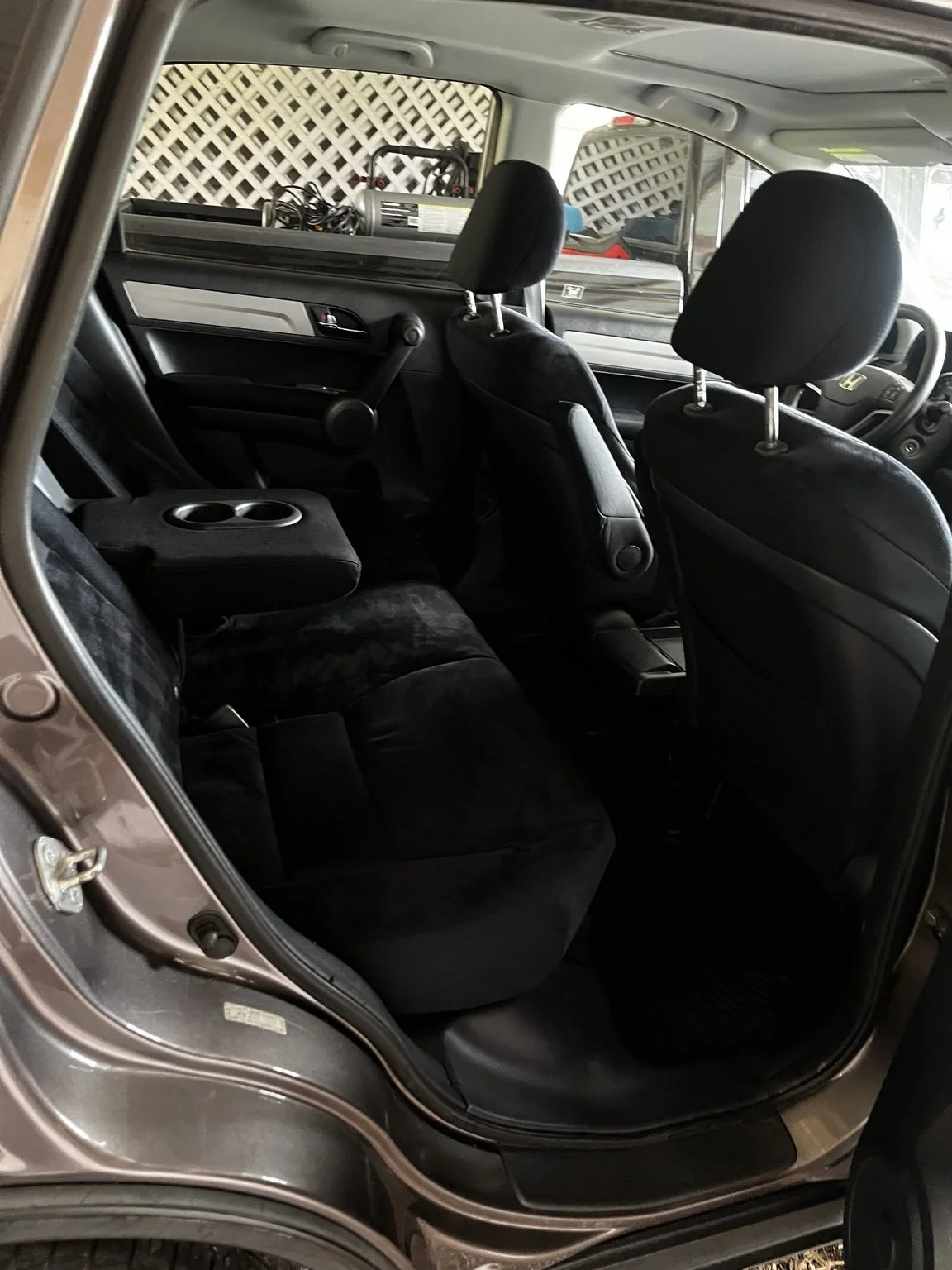 Tacoma WA Honda CR-V rear seat interior detailing with pet hair removal by Bryanz Auto Detailing.