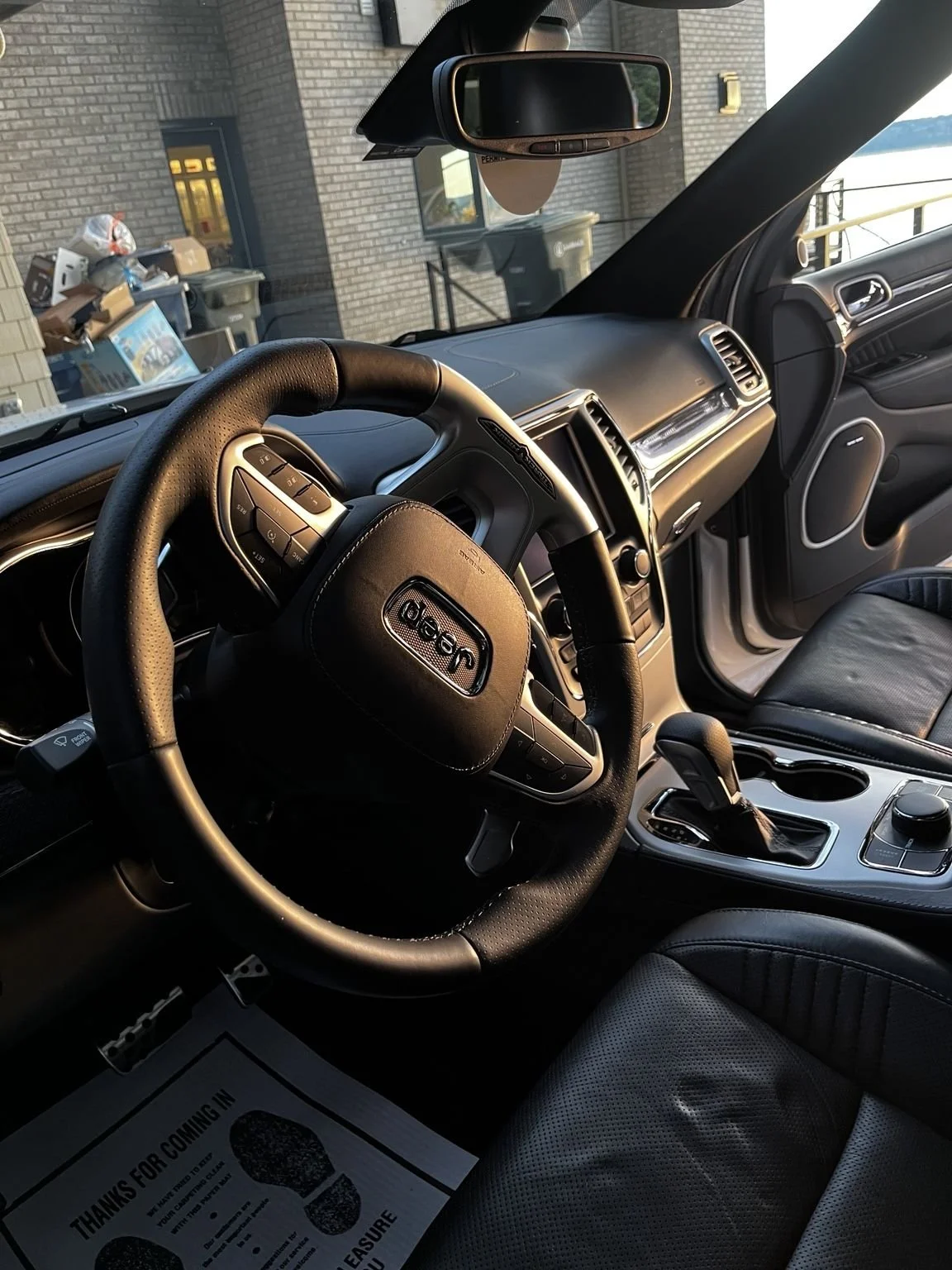 Professional Jeep Trackhawk interior detailing in Lakewood, WA by Bryanz Auto Detailing featuring deep interior cleaning, leather seat cleaning, dashboard detailing, and luxury SUV interior restoration.