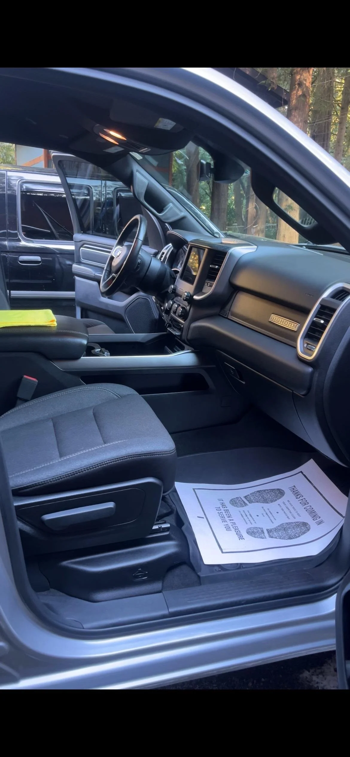 Ram truck interior detailing with deep cleaned front seats and dashboard after mobile detailing in Maple Valley WA