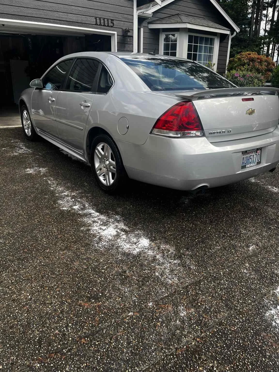 Rear angle Chevy Impala wash and wax service completed in Bonney Lake WA by Bryanz Auto Detailing providing mobile detailing, exterior car cleaning, paint enhancement, and professional auto detailing