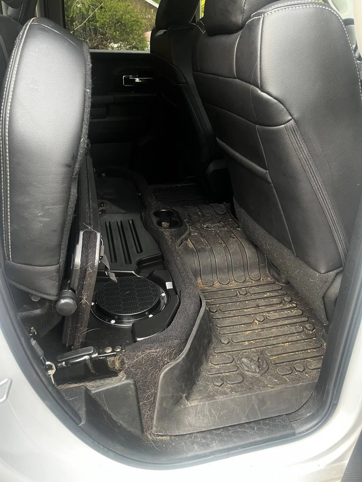 Before pet hair removal on a Ram truck interior in Lake Tapps by Bryanz Auto Detailing