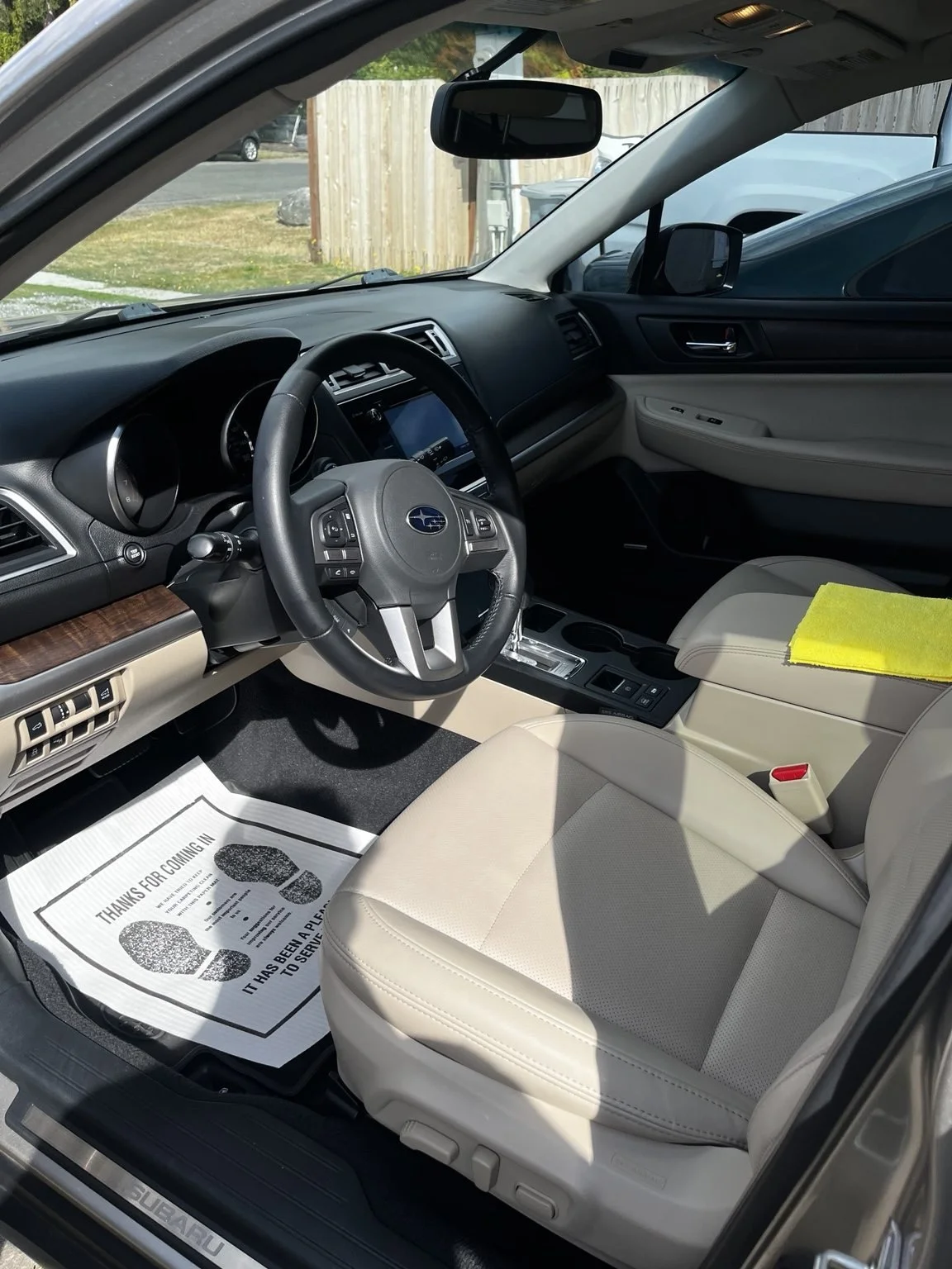 Clean Subaru front interior after professional interior detailing in Tacoma, WA by Bryanz Auto Detailing