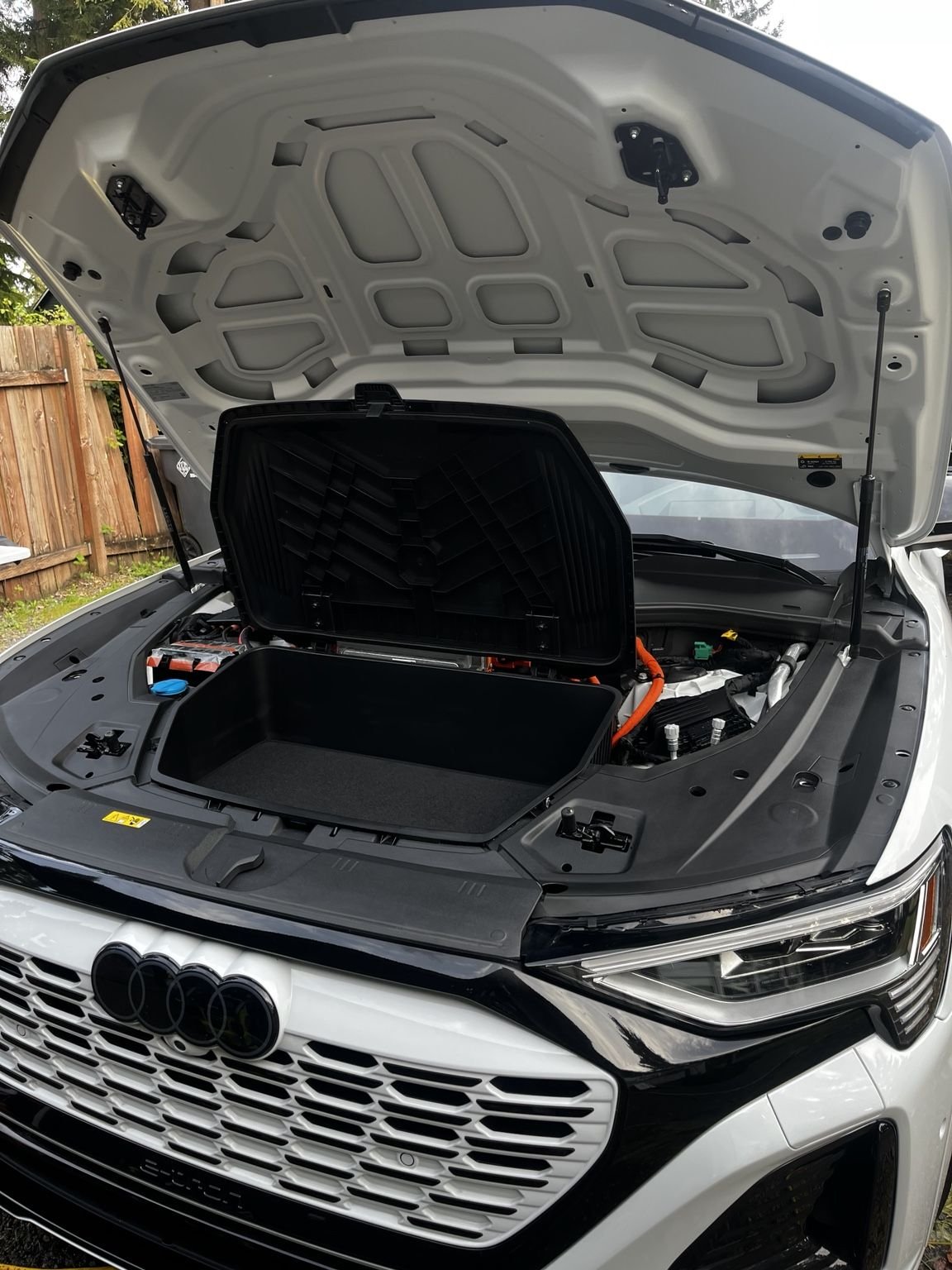 Audi e-tron frunk and front compartment cleaned during premium mobile detailing service in Bonney Lake WA by Bryanz Auto Detailing