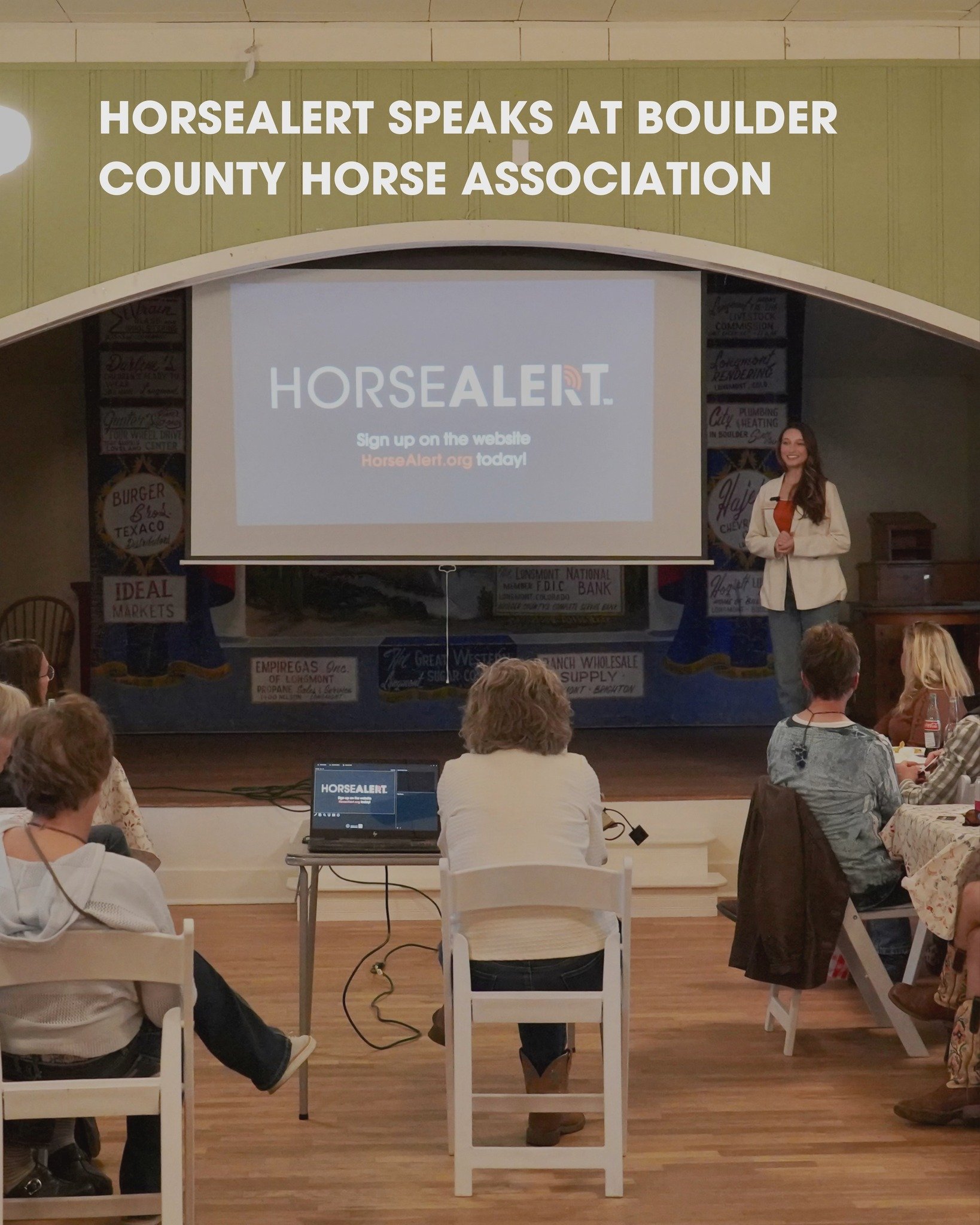 HorseAlert needs people like YOU! 🧡👥

This week, our Marketing Associate Megan Goheen spoke in front of the Boulder County Horseman&rsquo;s Association&mdash;an incredible nonprofit dedicated to preserving equestrian access and building a strong ho