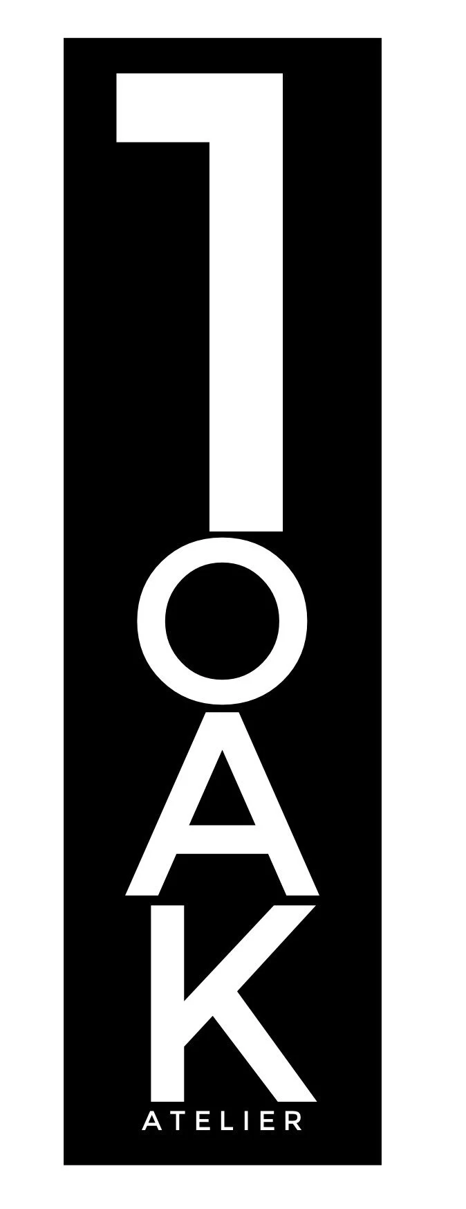 Black and white vertical logo for 'BOOK ATELIER' with stylized letters 'O' and 'A' in the center.