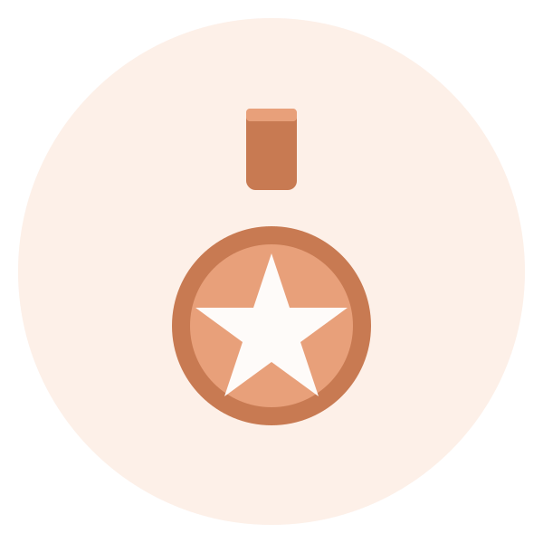 A digital illustration of a gold medal with a white star in the center, hanging from a brown ribbon.