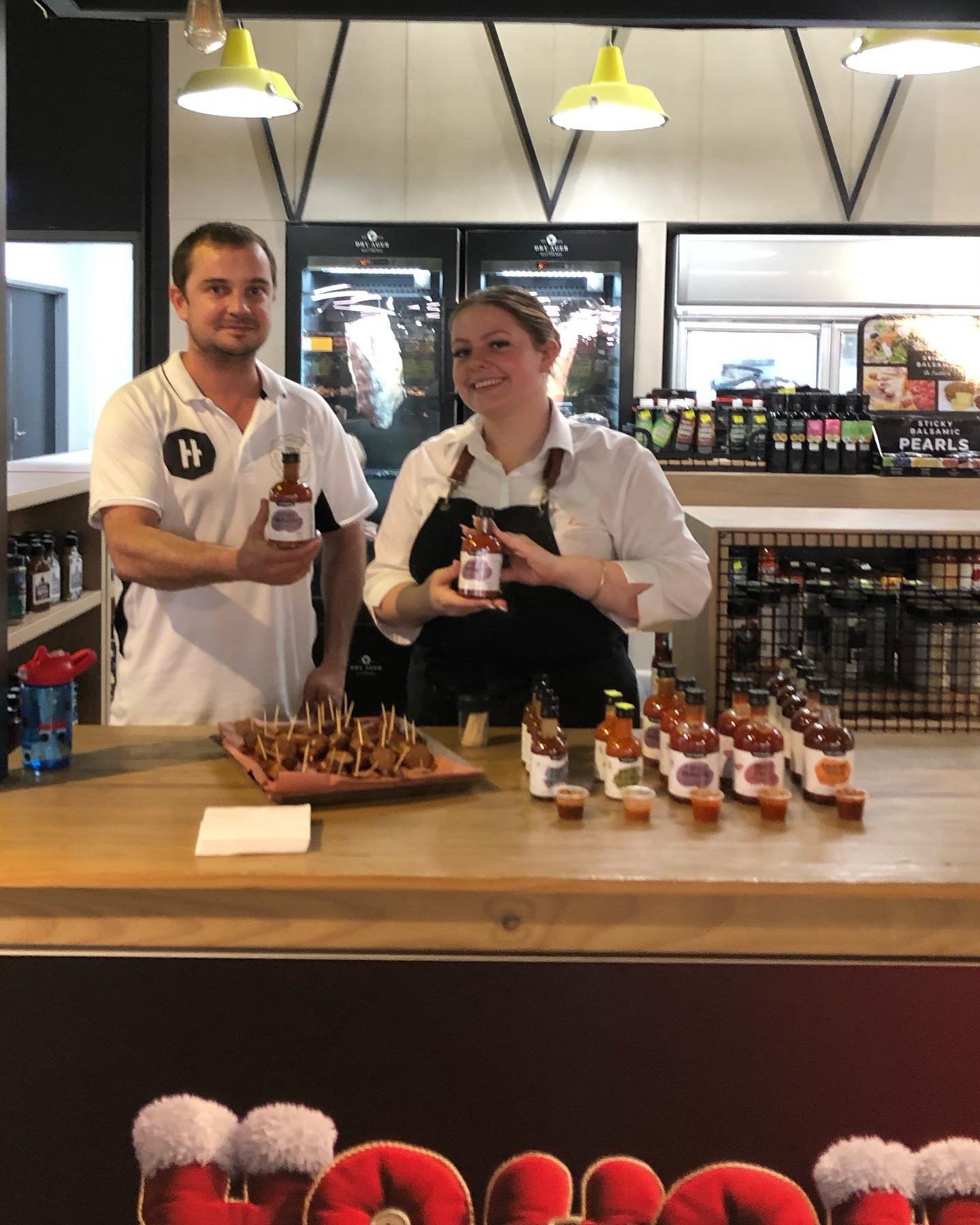 Come down today and try Hot Toddy sauces, proudly demonstrated by @hottoddychilli using our fresh beef sausages!