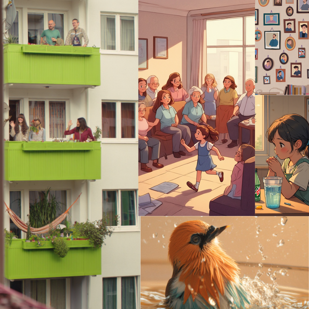 Green Balcony New Apartment, Bird Bath, Daughter’s Honey Sticks and Cut Hair