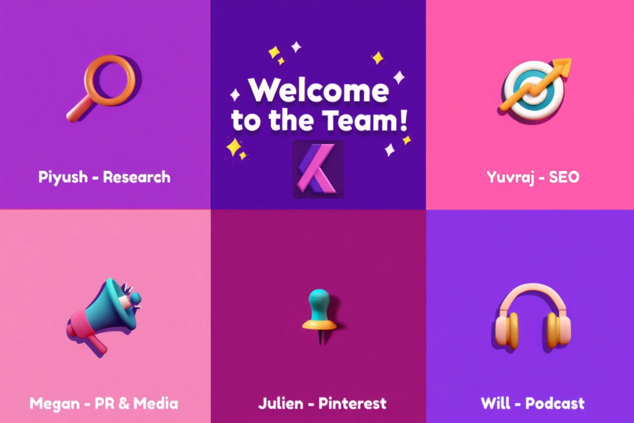 Woo hoo!! KT is building and rockin'! We welcome FIVE new interns to THRIVE and build with. This includesss.......

🧐 (1) Piyush: Helping with research and enrollment

💻 (2) Yuvraj: Helping with SEO and website development

📺 (3) Megan: Heping wit