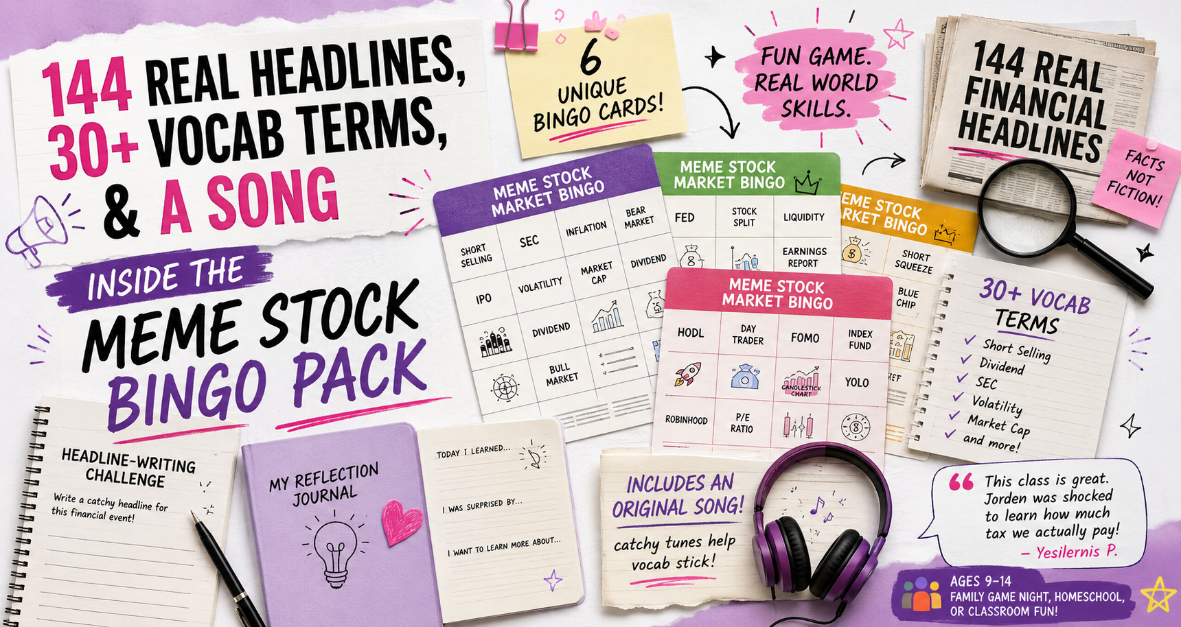 144 Real Headlines, 30+ Vocab Terms, and a Song -- Inside the Meme Stock Bingo Pack