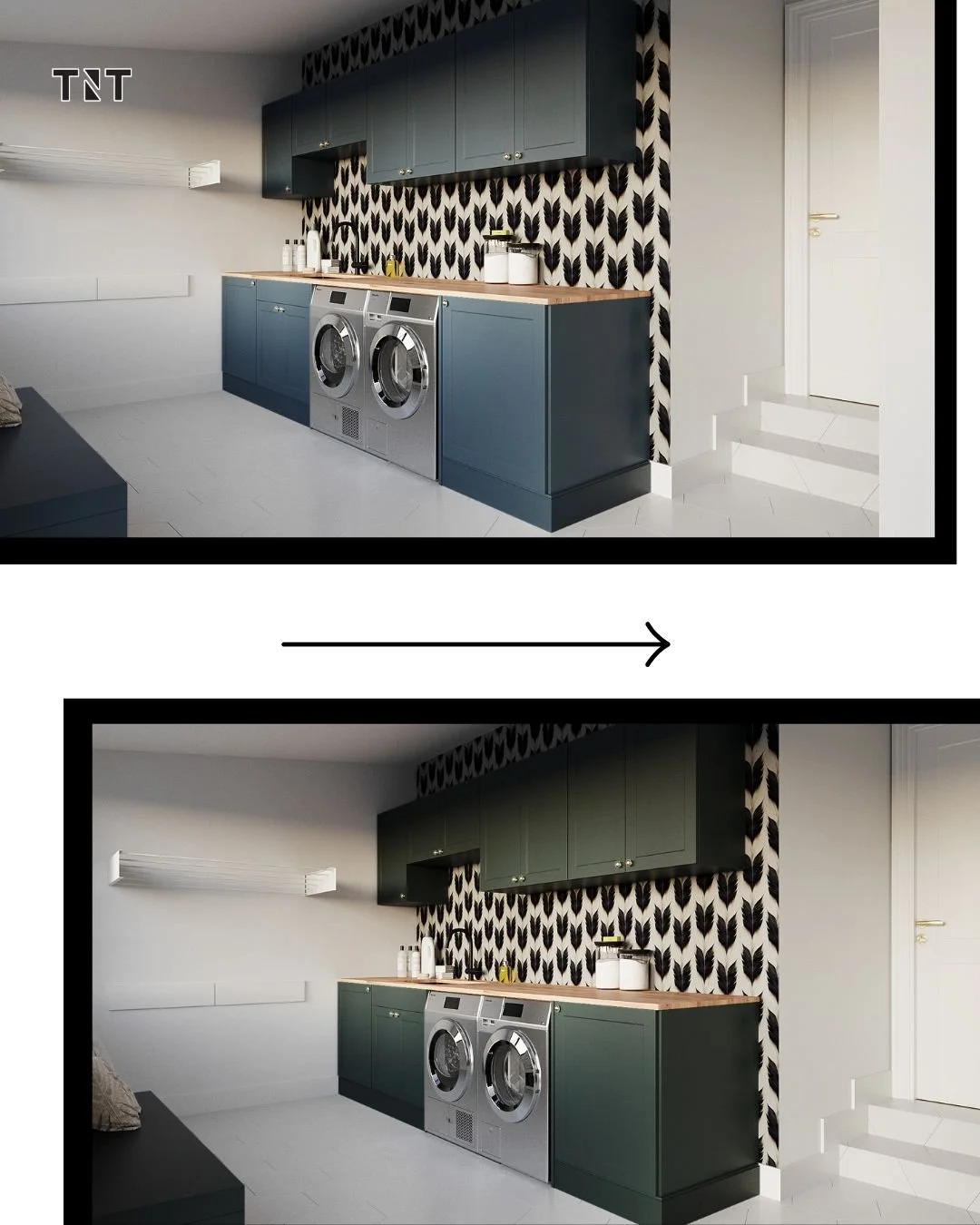 Design is all about choices. With 3D rendering, you can explore every option before committing &mdash; whether it&rsquo;s fresh white, bold navy, or rich green.

This laundry/mudroom project shows how small design decisions can completely transform t