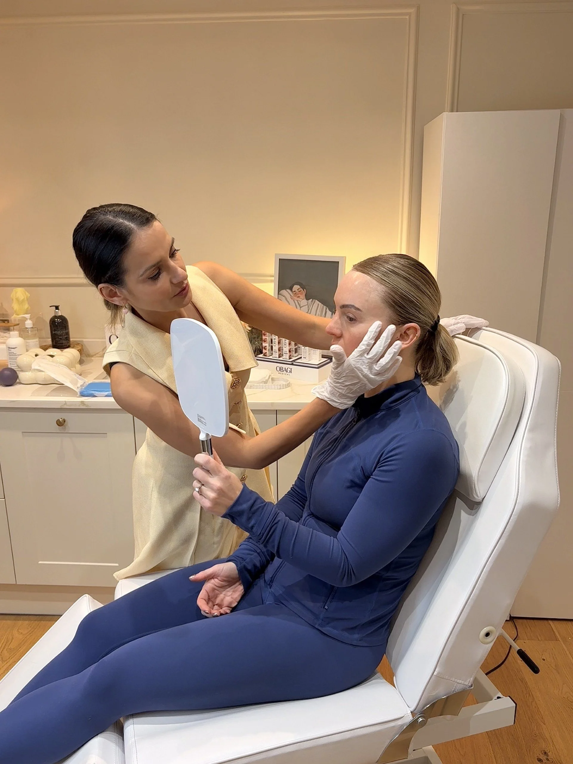 Dr Caroline Warden carrying out an anti-wrinkle injection consultation in Hale, Cheshire