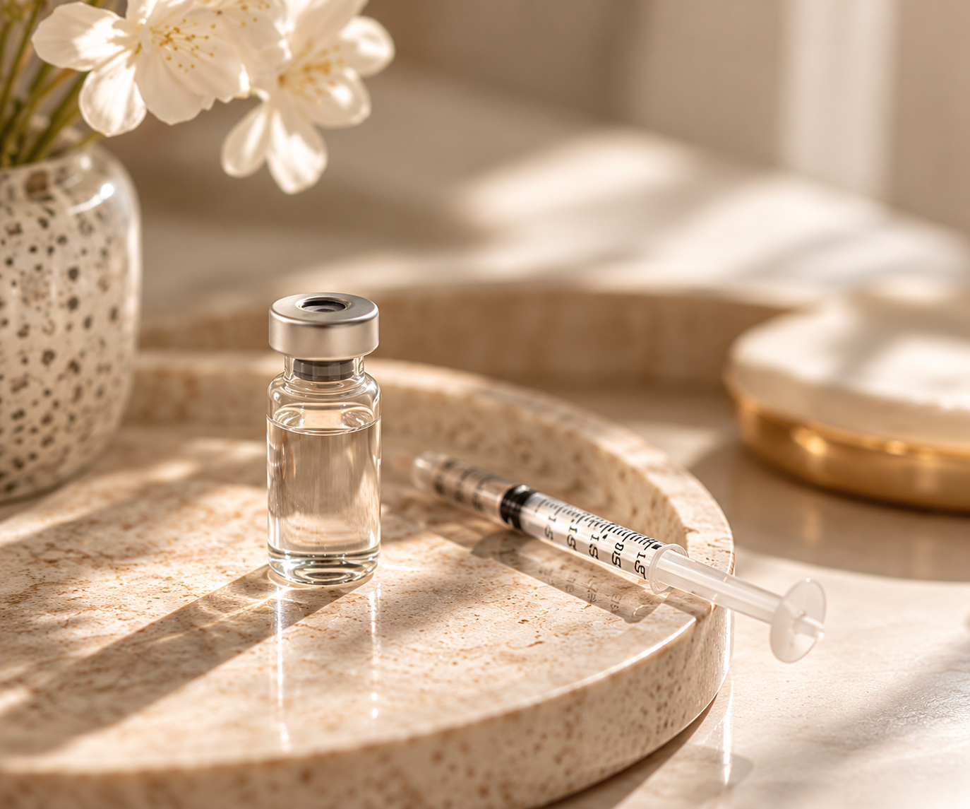 A botox syringe lying on sand- Dr Caroline Warden Aesthetic clinic Hale, Cheshire