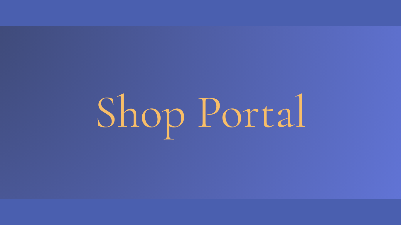 Blue gradient background with the words "Shop Portal" in beige text in the center.