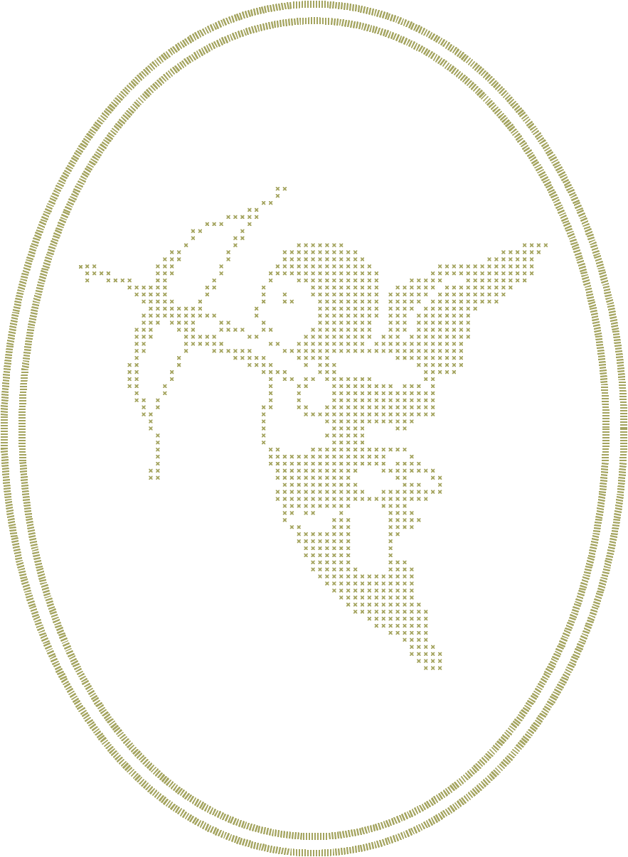 Gold pixel art image of Cupid with wings, bow, and arrow, inside an oval frame on a black background.