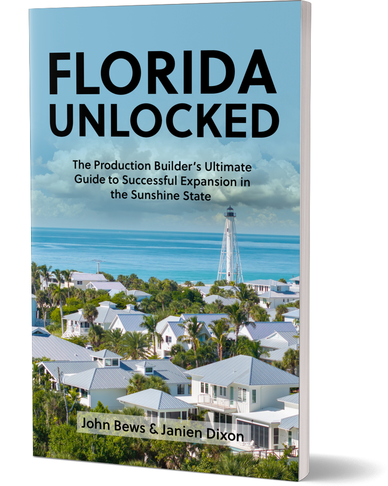 Book cover titled 'Florida Unlocked' with a coastal scene of houses, palm trees, and a lighthouse by the ocean.