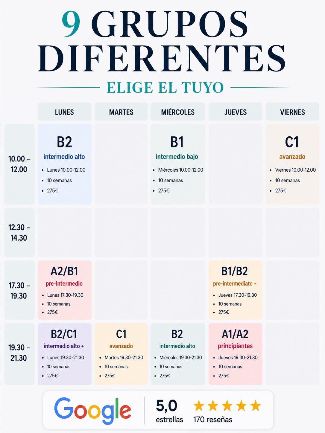Horario Learn online with Simon octubre 2026