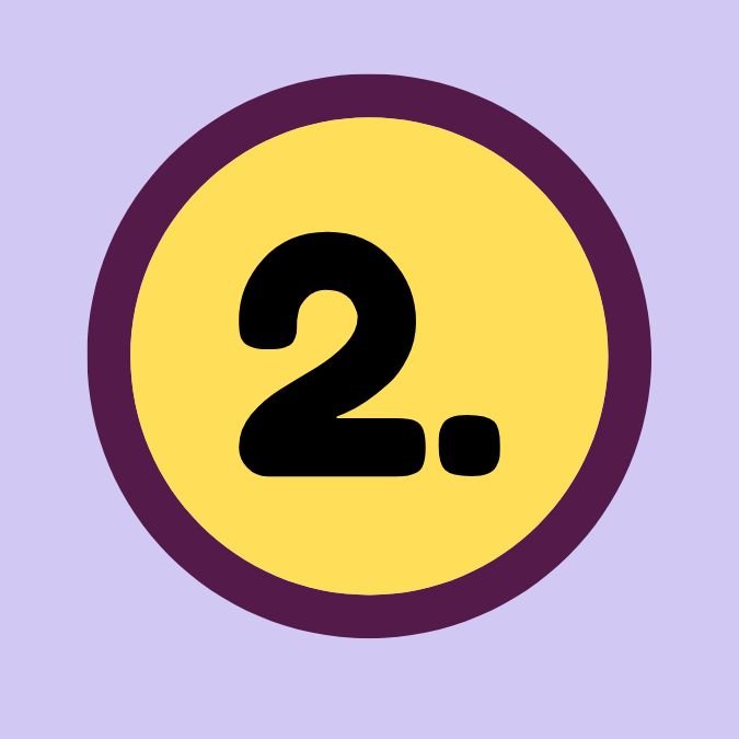 Un botón circular con fondo amarillo, borde morado y el número '2.' en negro en el centro.