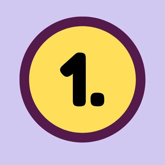 Círculo amarillo con borde morado que tiene el número '1.' en negro en el centro.