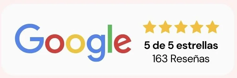Calificación de 5 estrellas en Google con 163 reseñas.