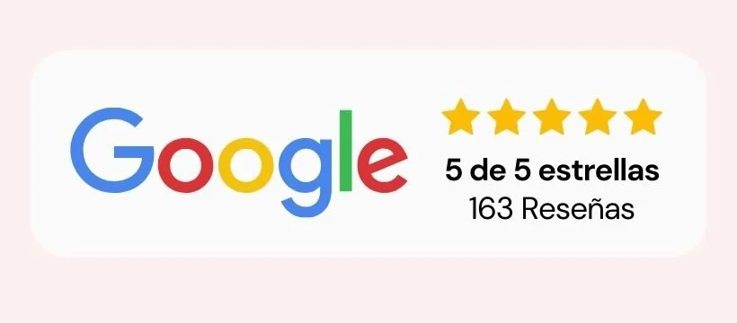 Logo de Google con calificación de cinco estrellas y resumen de 163 reseñas.