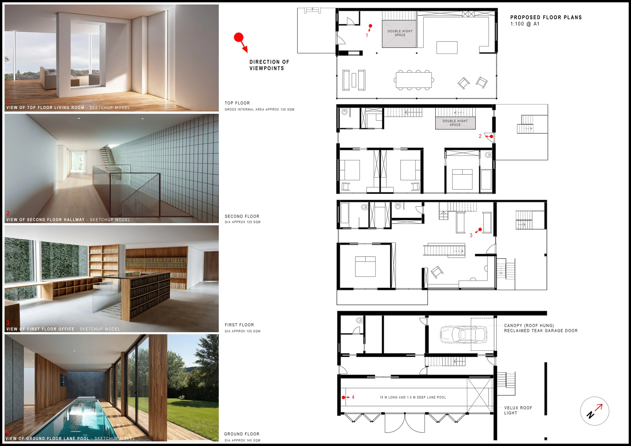 Bespoke residential design. Proposed floor plans and 3D render/illustrations.