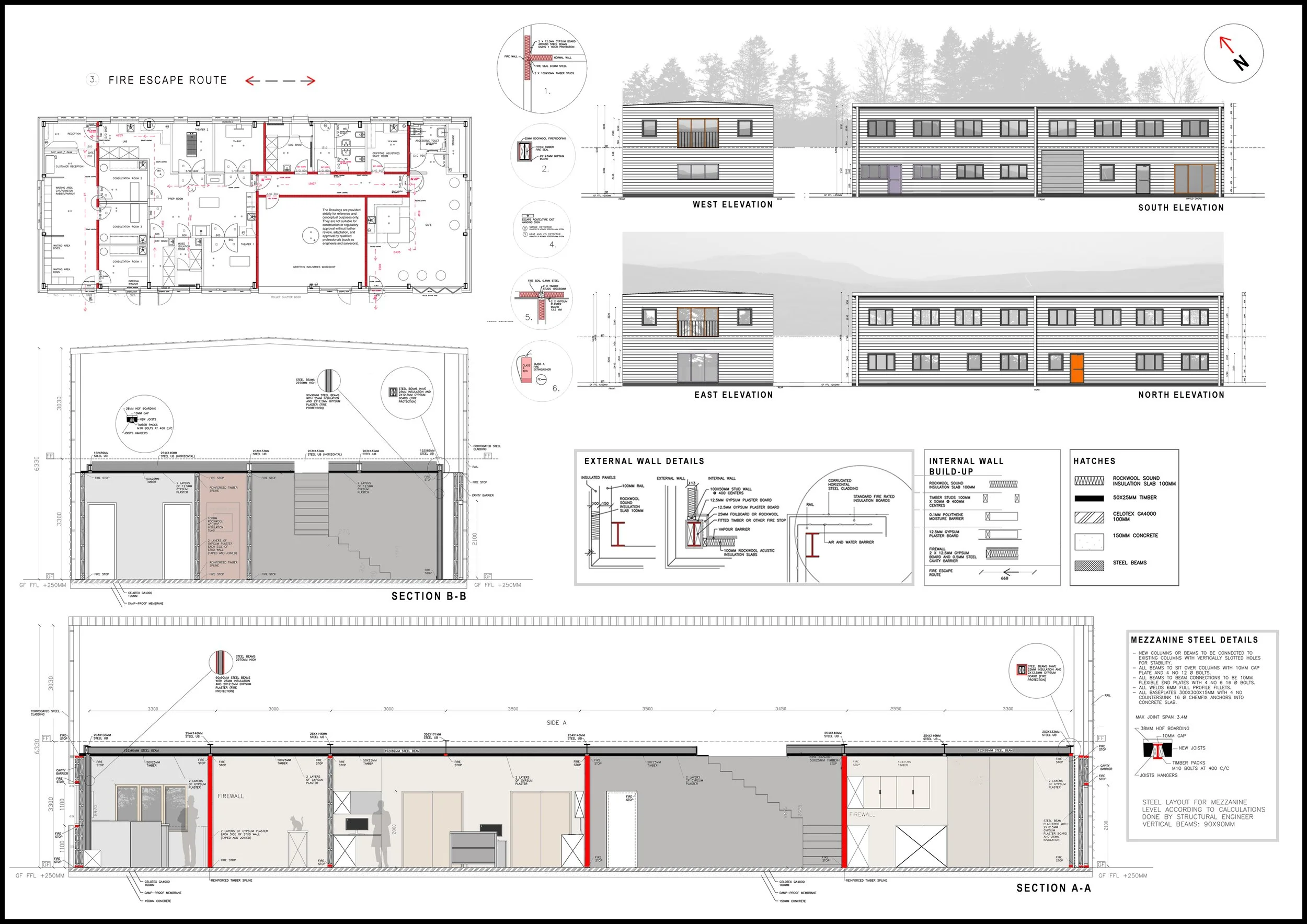 Commercial fit-out of veterinary clinic. Planning and tender drawings.