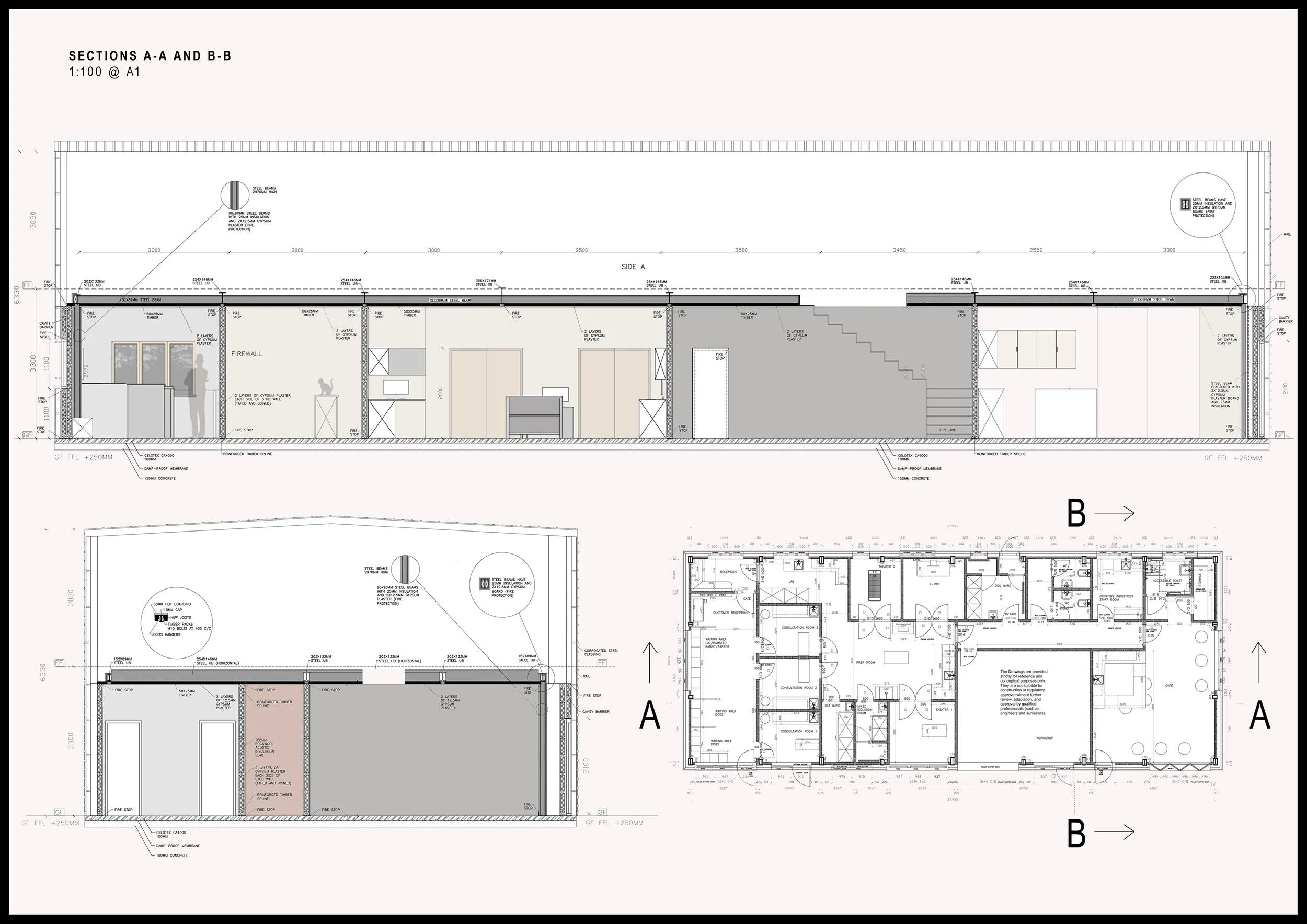 Commercial fit-out of veterinary clinic. Planning and tender drawings.