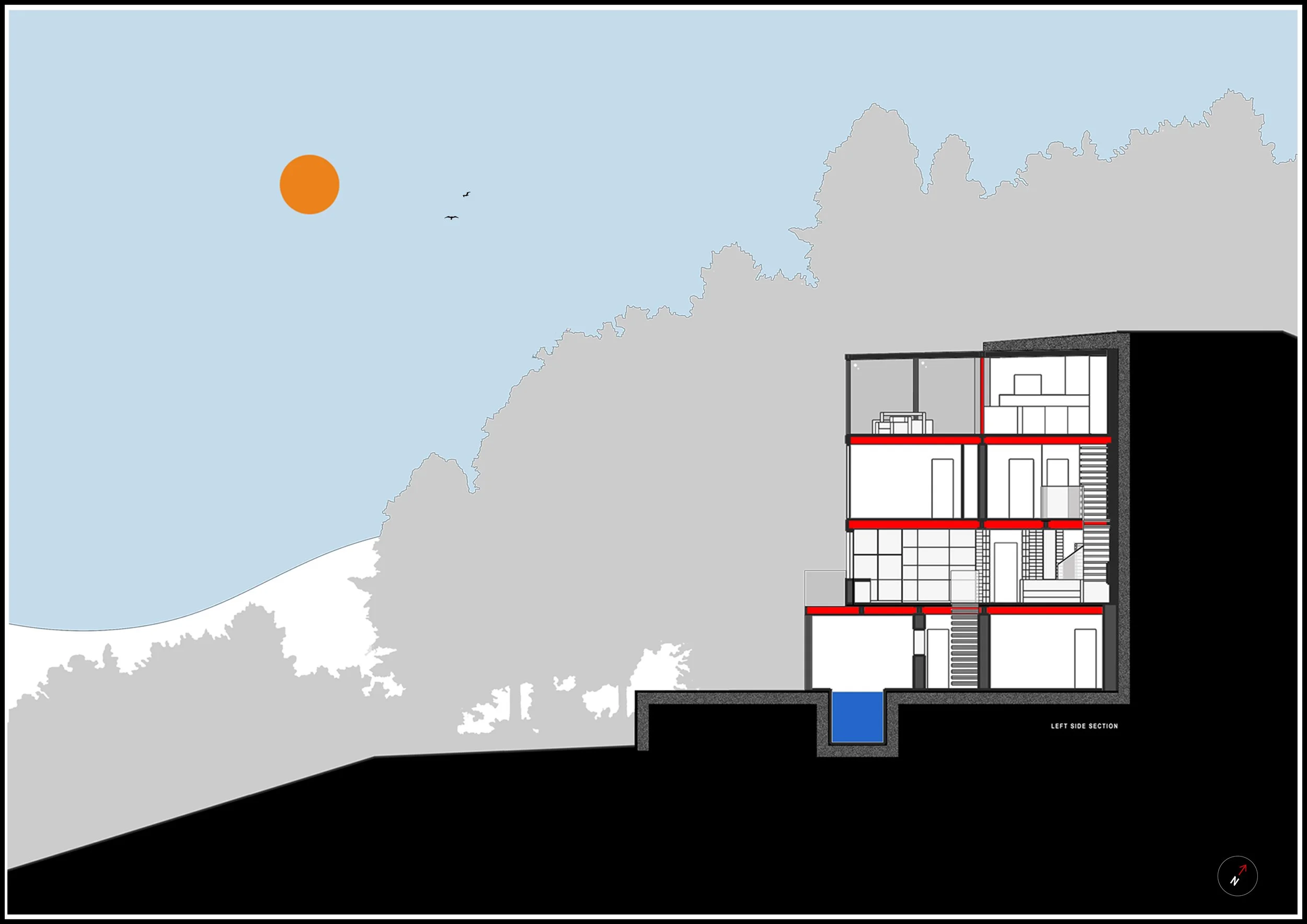 Bespoke residential design. Left side section.