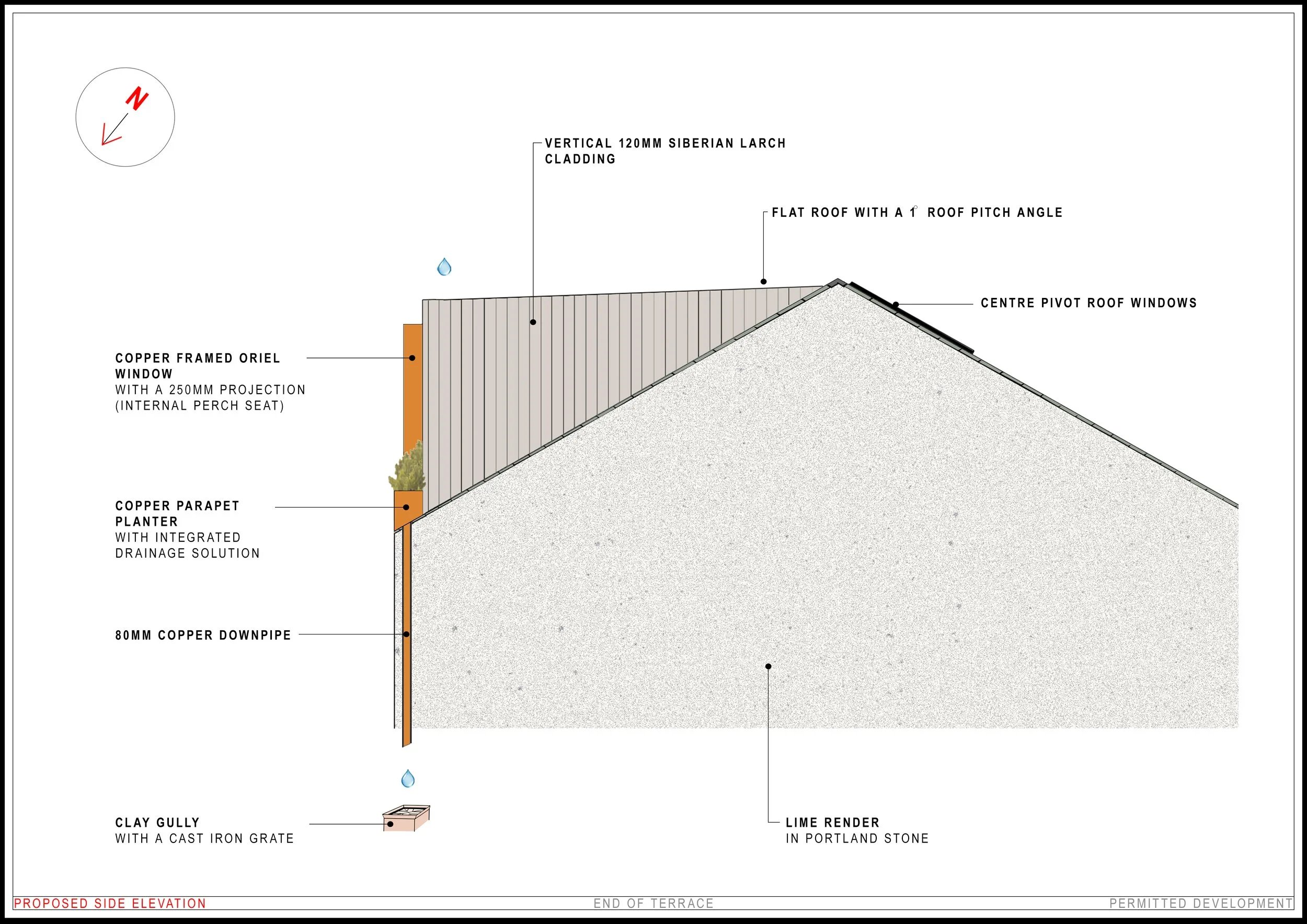 Bespoke residential proposal. Permitted development. Material specifications.