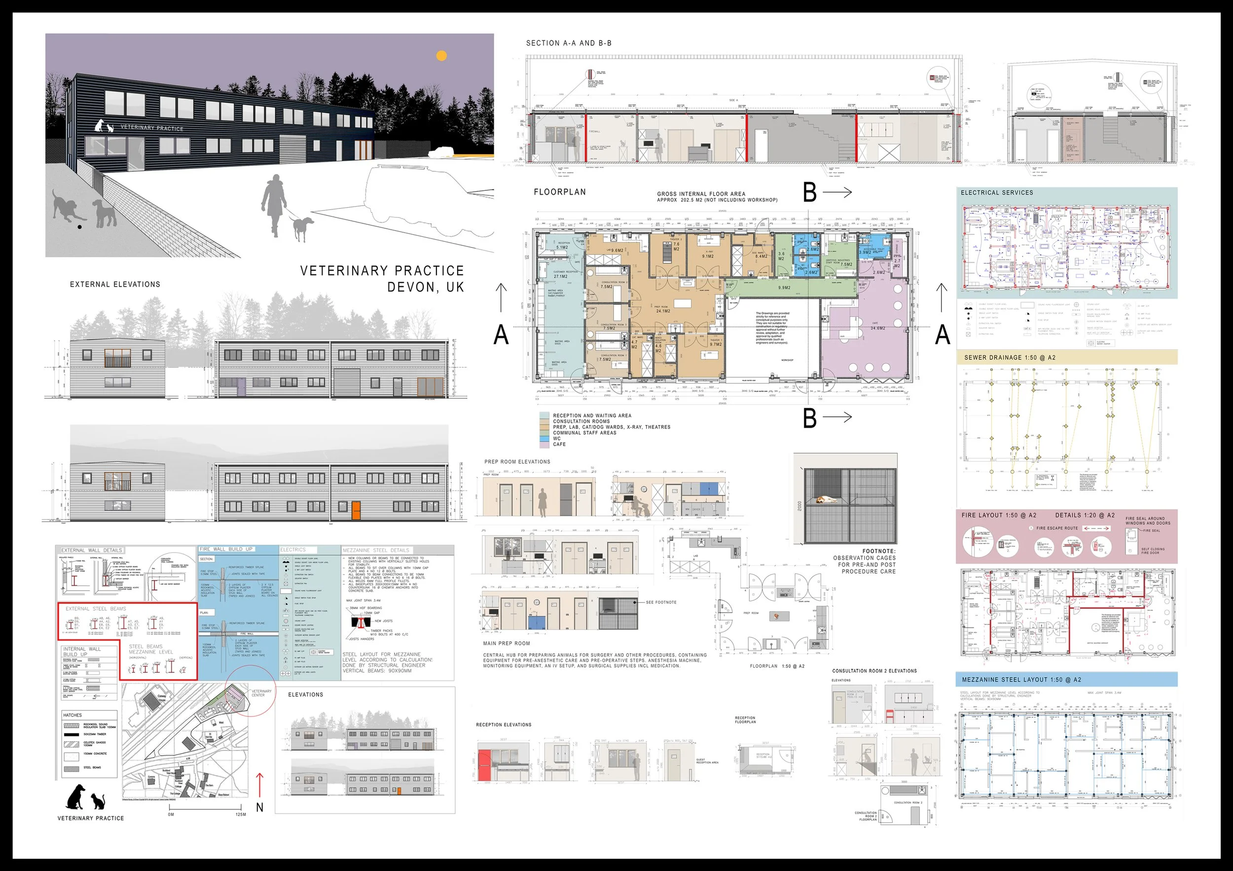 Commercial fit-out of veterinary clinic. Planning and tender drawings.