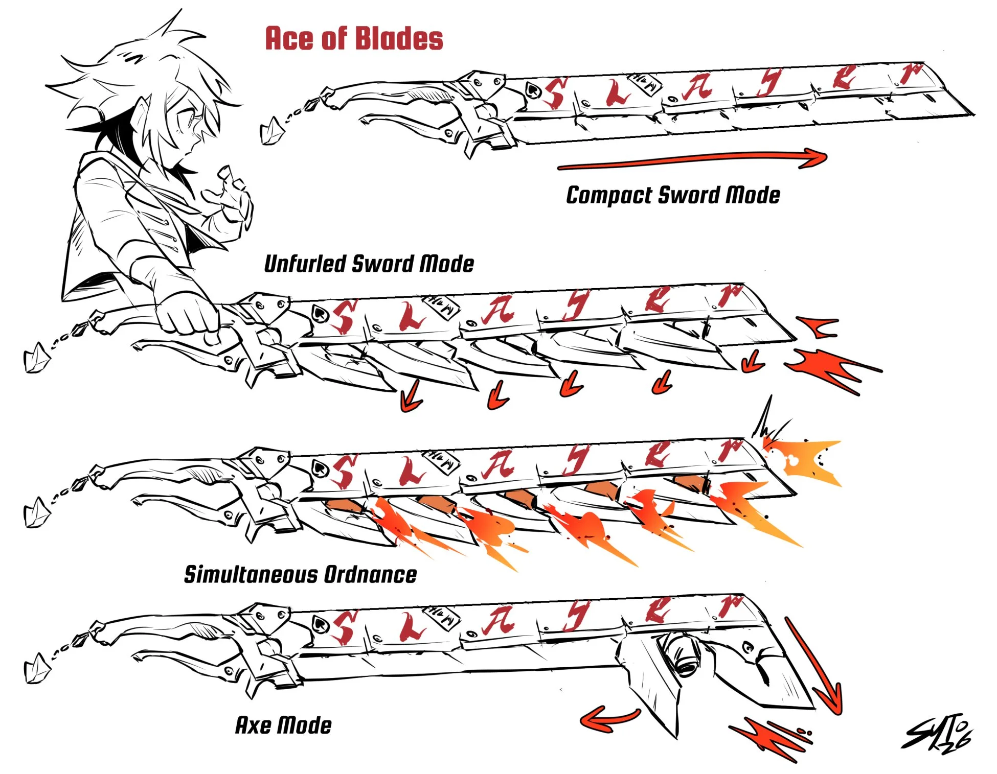 Initial concept for MC's weapon #1. It's rad but I might repurpose it for a different character instead.