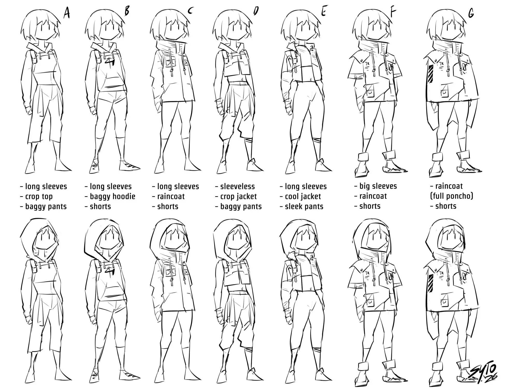 Concepting different outfits for MC.