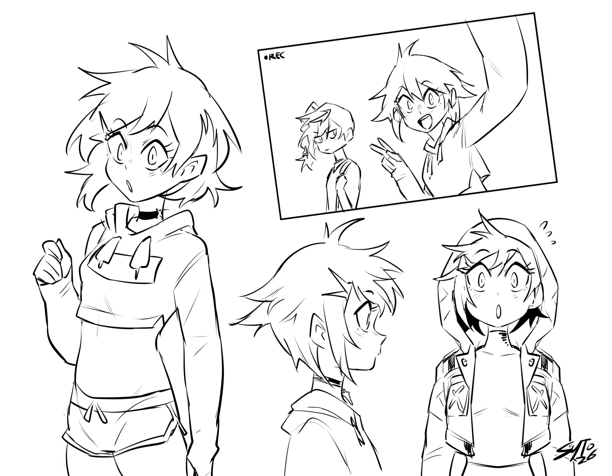 First ever sketch of the main character girl. Her name is still unconfirmed (been flipflopping between either Gale or Ringo) so I'll refer to her as MC throughout.