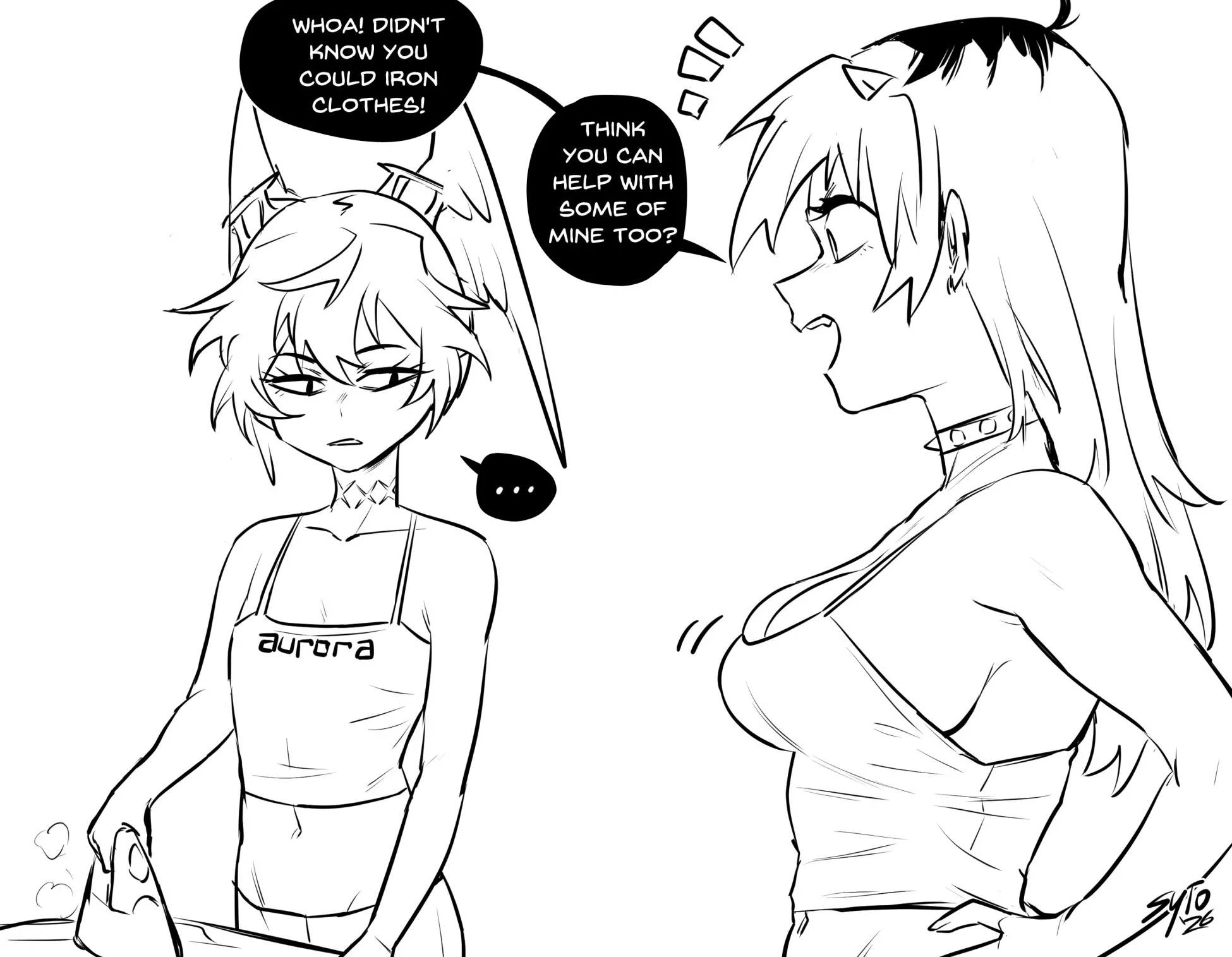 Vise and Helia, ironing clothes.