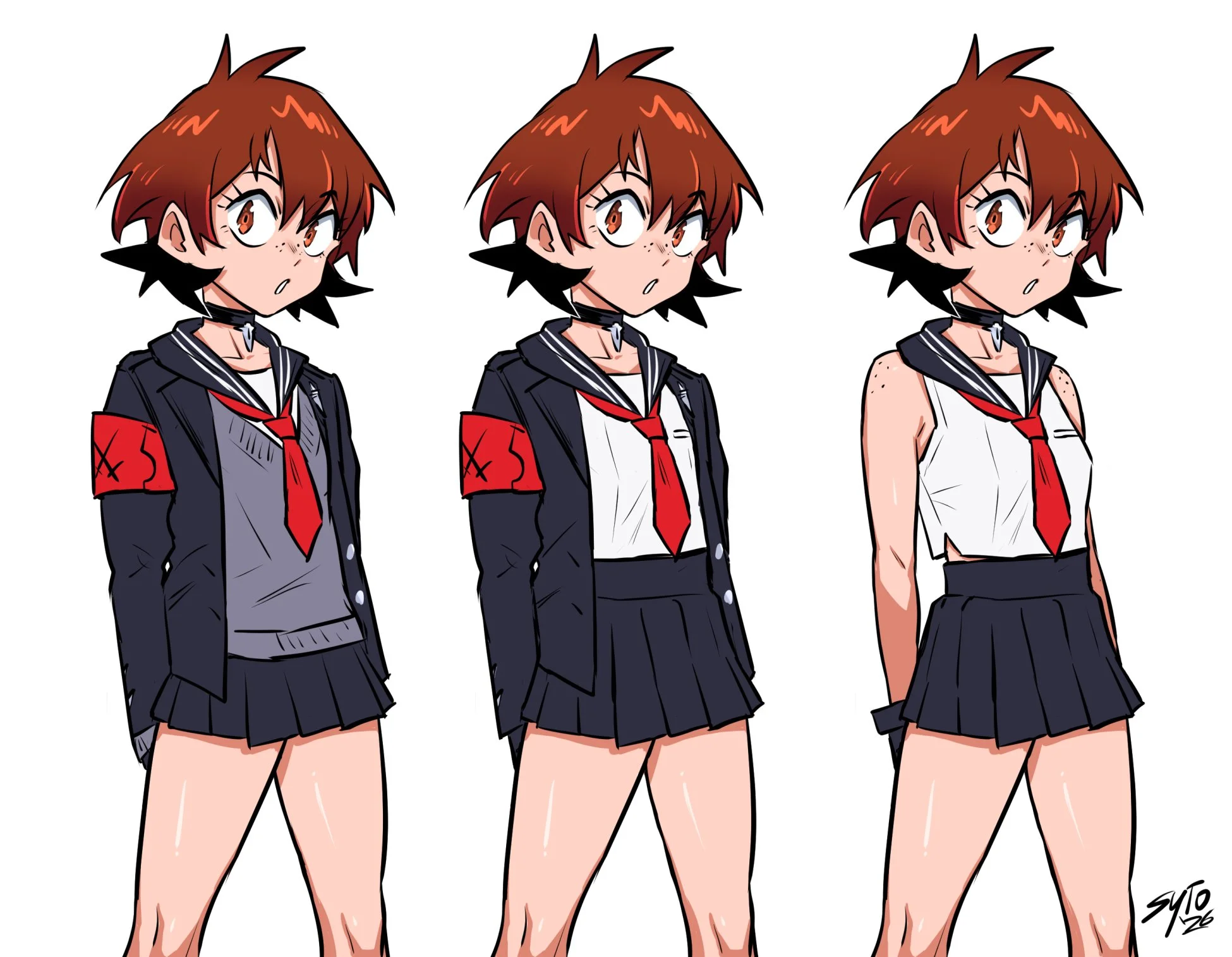 Drawing out the different layers of MC's uniform. Finally arriving at a uniform design I like.