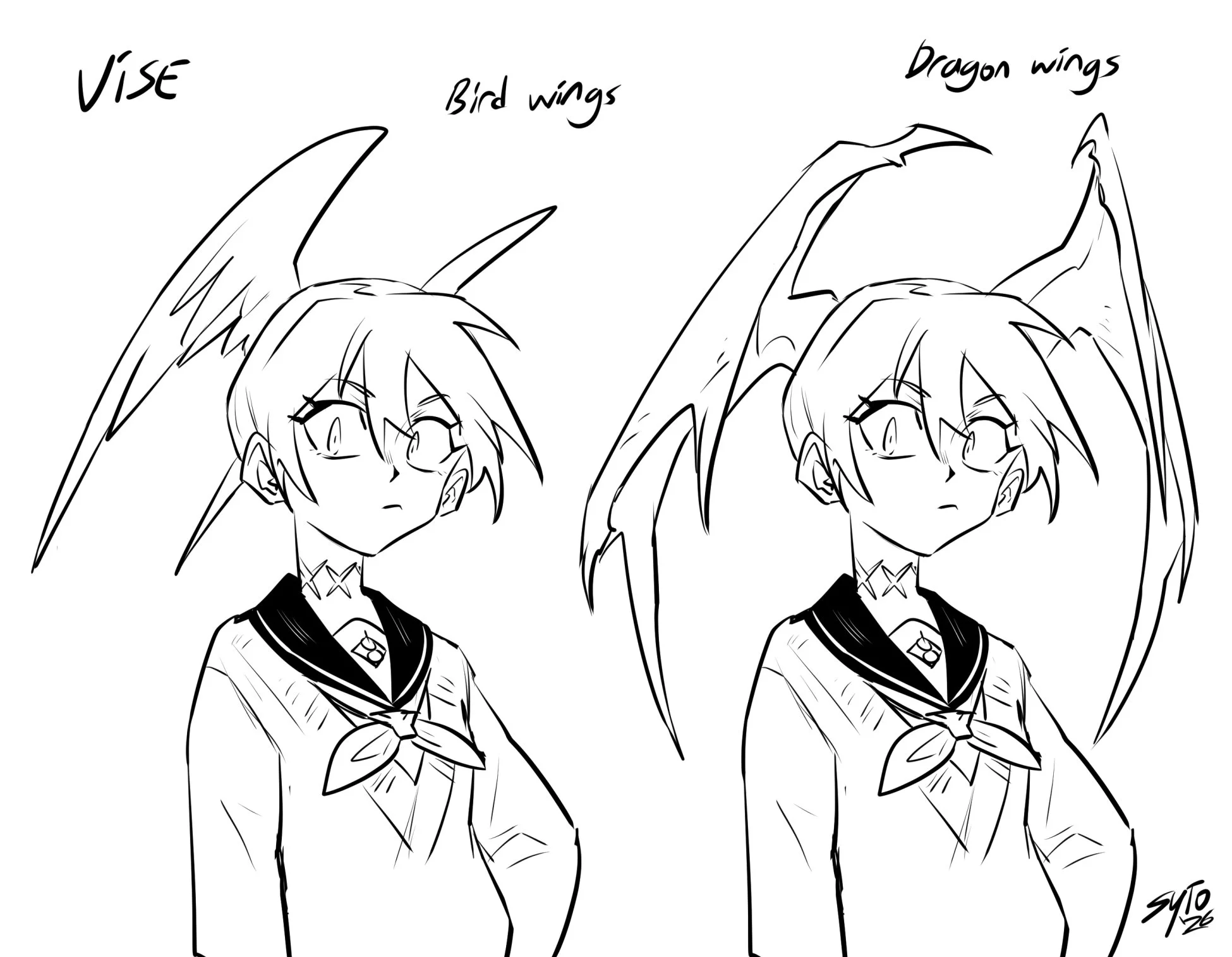 Playing around with making Vise's head wings draconic instead of avian after seeing a dragon Hatsune Miku artwork by Pikatl. The bird wing still suit Vise better though so I'll stick with those.