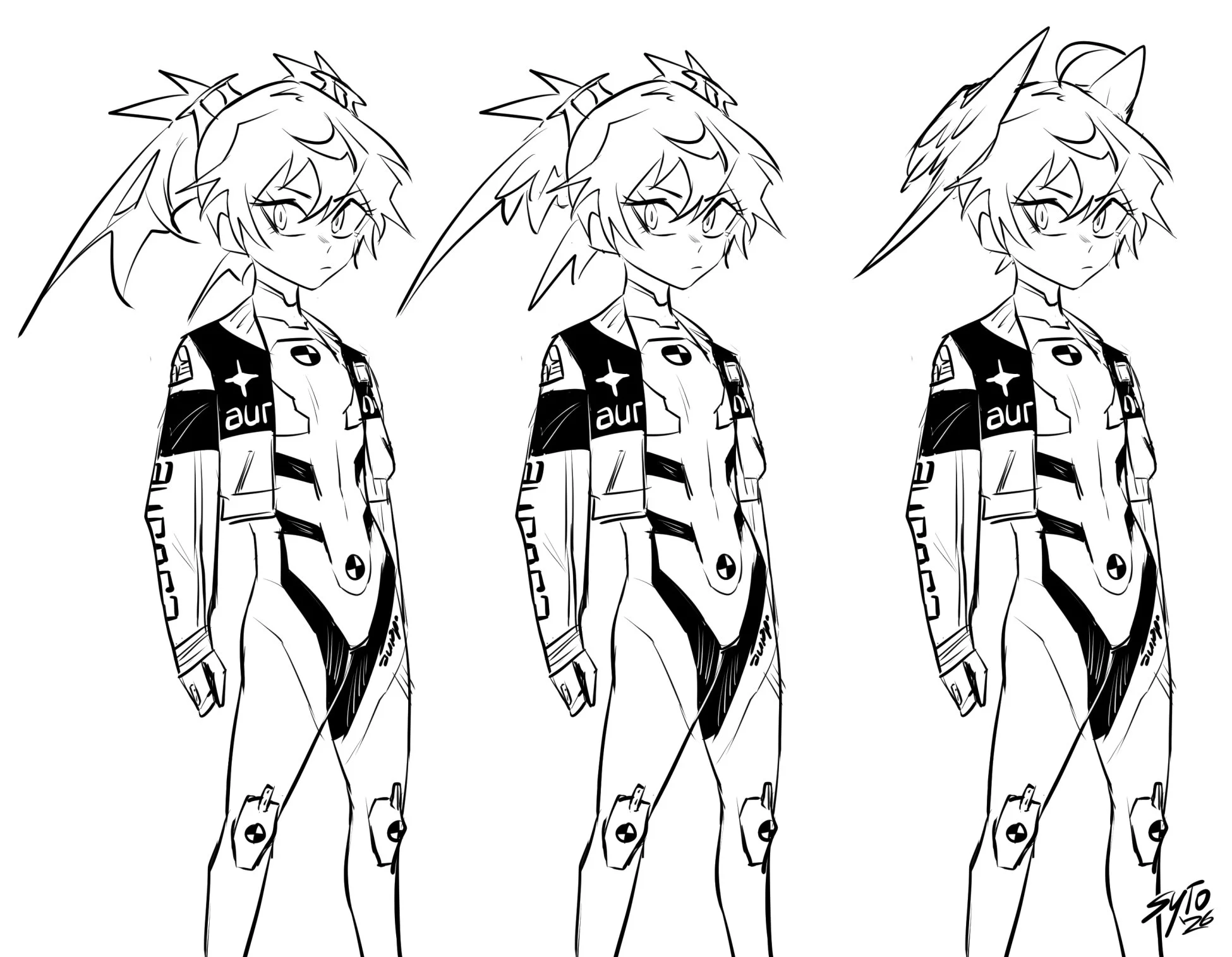 More Vise. I experimented with the idea of her head wings more, wanting them to suggest the appearance of twintails.
