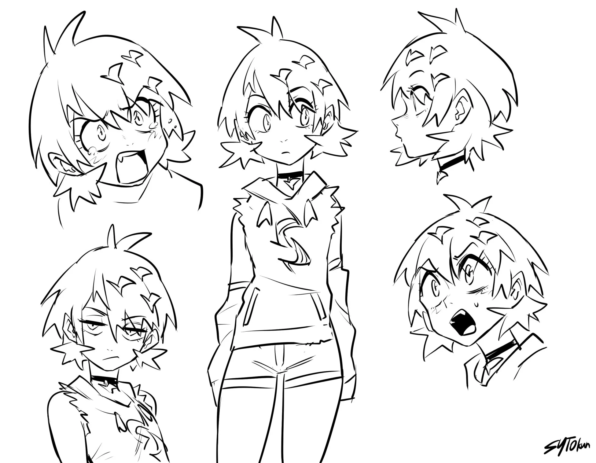 MC sketches using FLCL's artstyle as reference. It added some spunk to her overall vibe which I liked. It's here that I also finally started settling on a hairstyle I liked.
