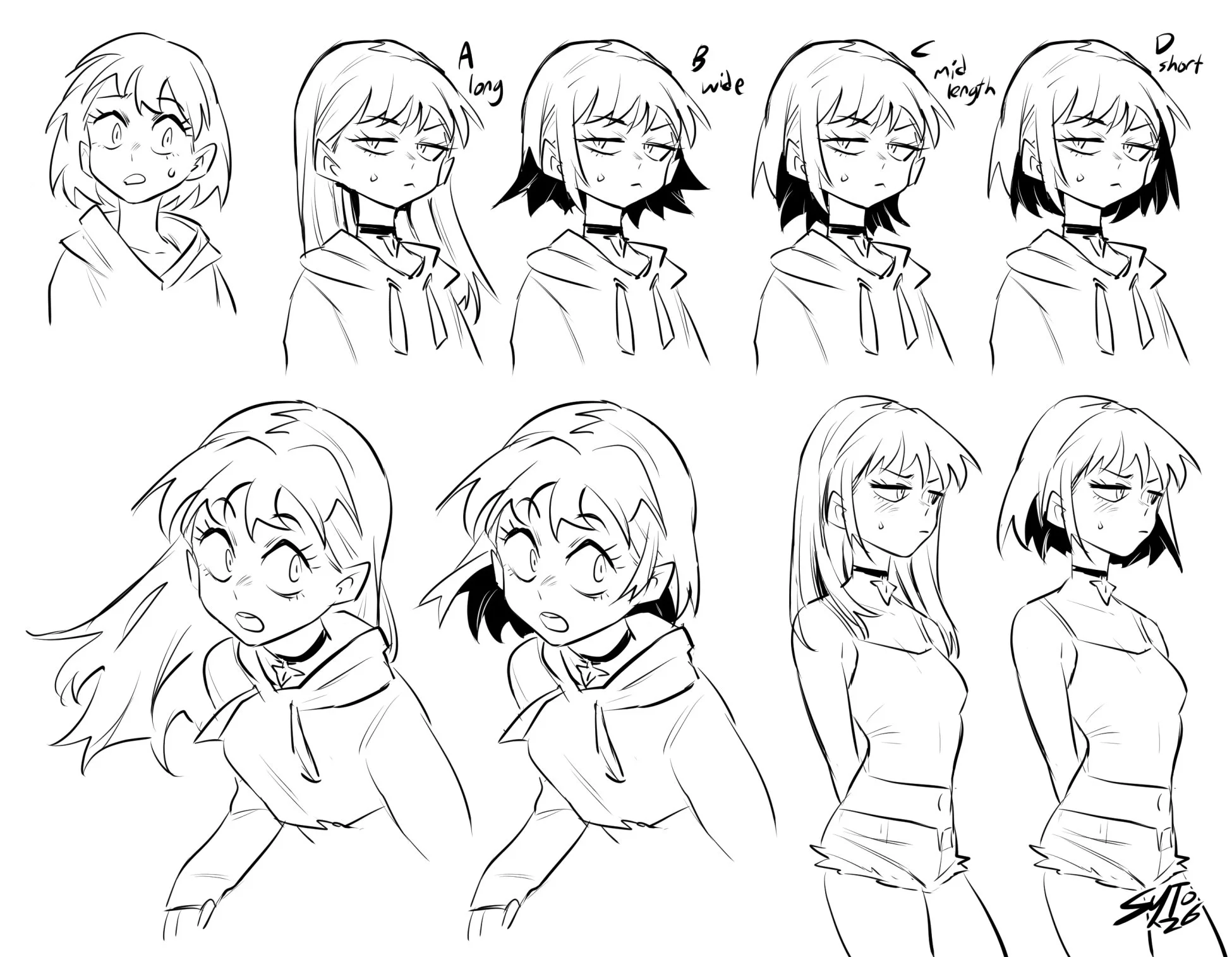 More MC concepting. Played around with the idea of giving her long hair.