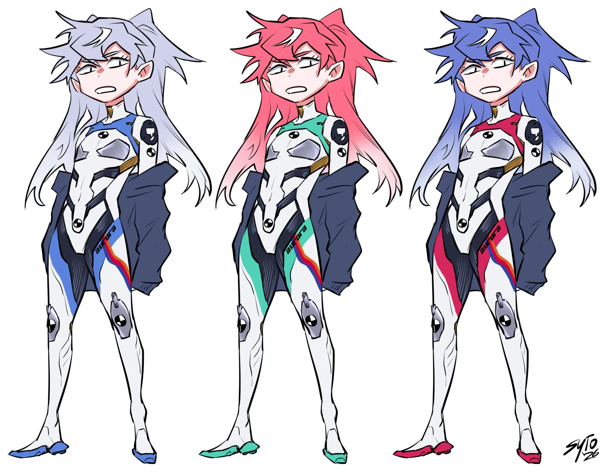 Vise concepting. With the inclusion of the Aurora Group, I knew I wanted Vise to be one of their premier sponsored Hunters, wearing their official gear. I wanted to emulate the idea of a human F1 racing car, wearing their sponsors' colours and brand 