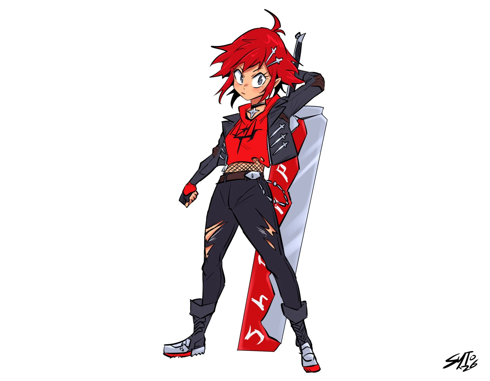 MC outfit concepting (coloured). Went for a rugged punk look.