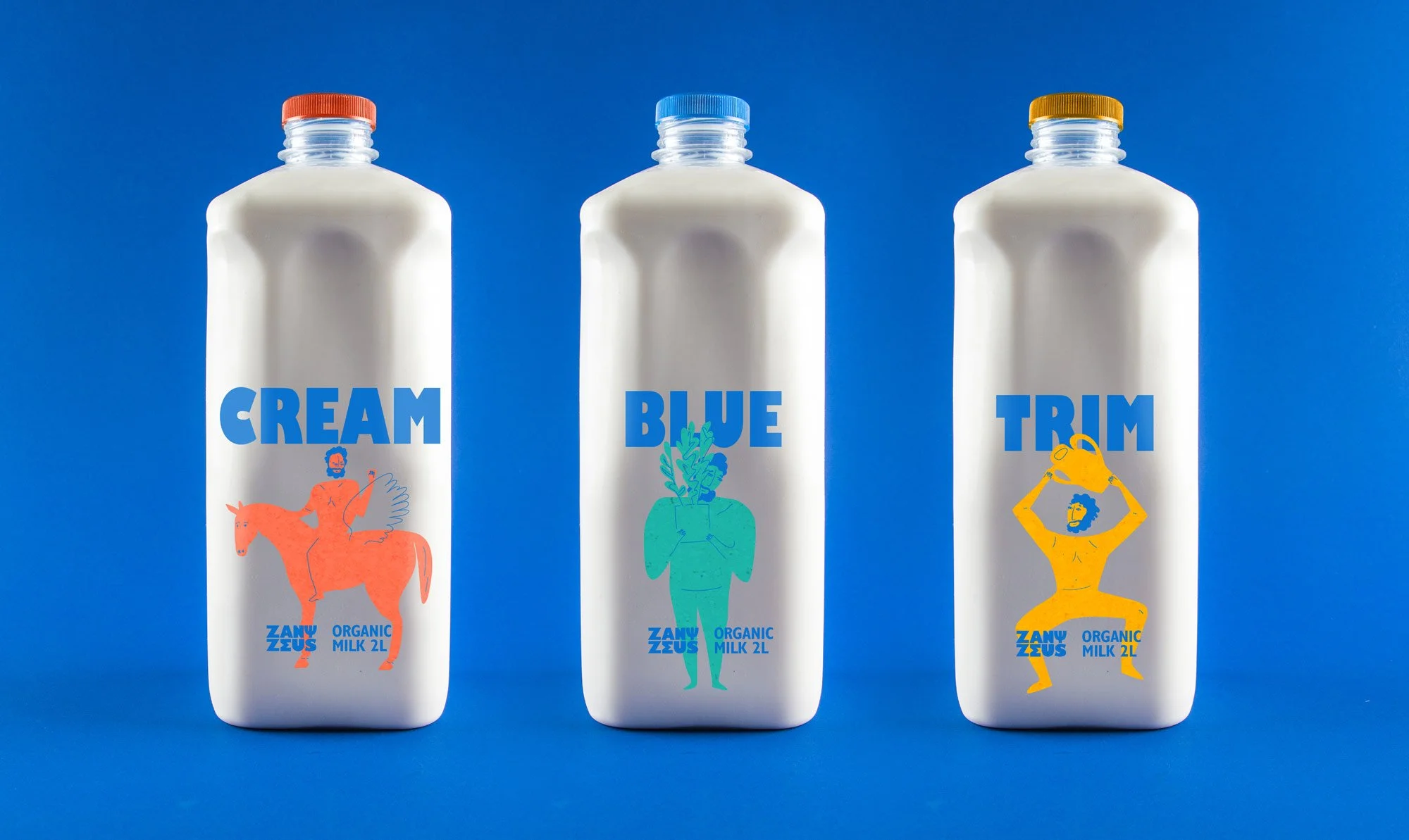 Zany Zeus milk packaging