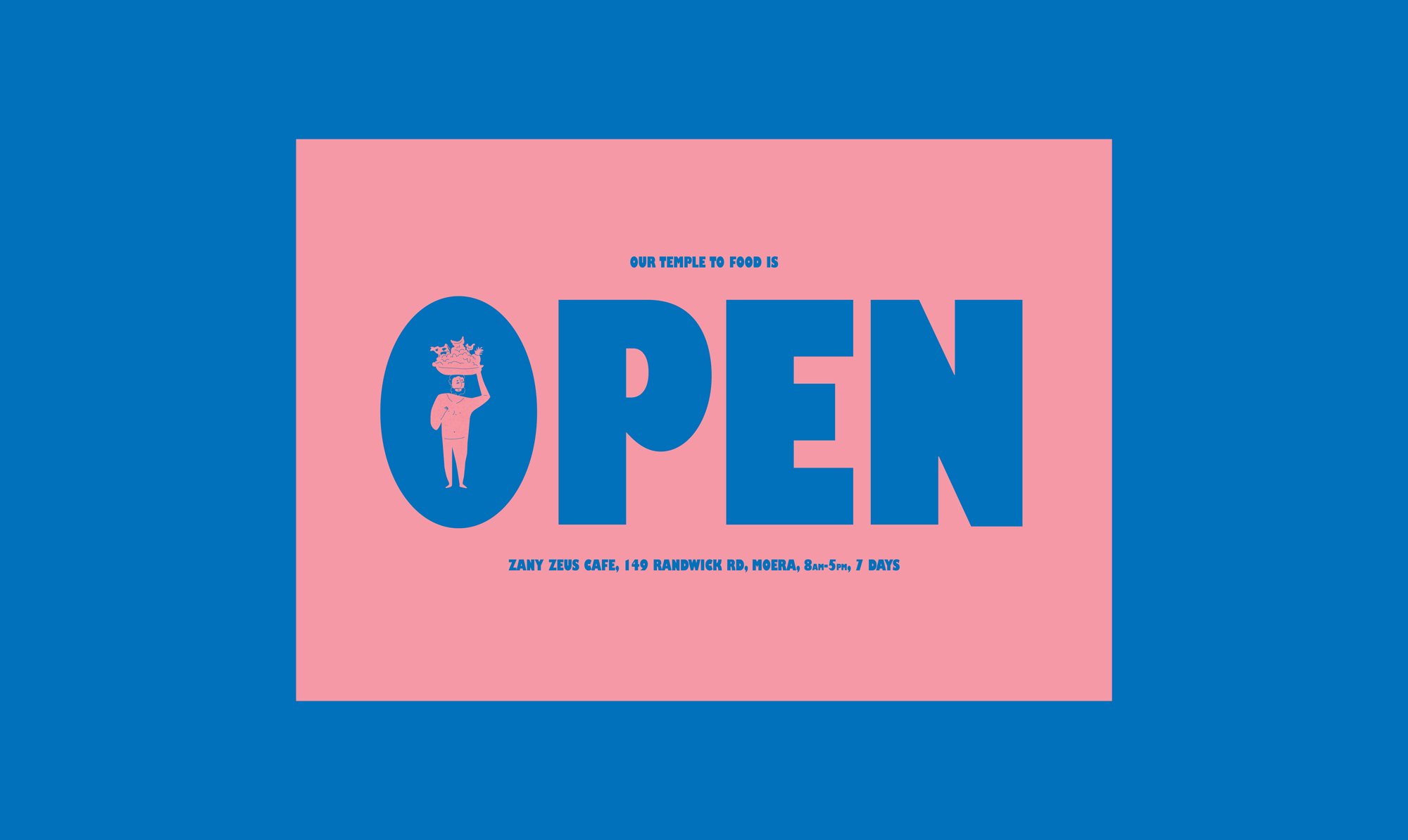Zany Zeus Open Sign