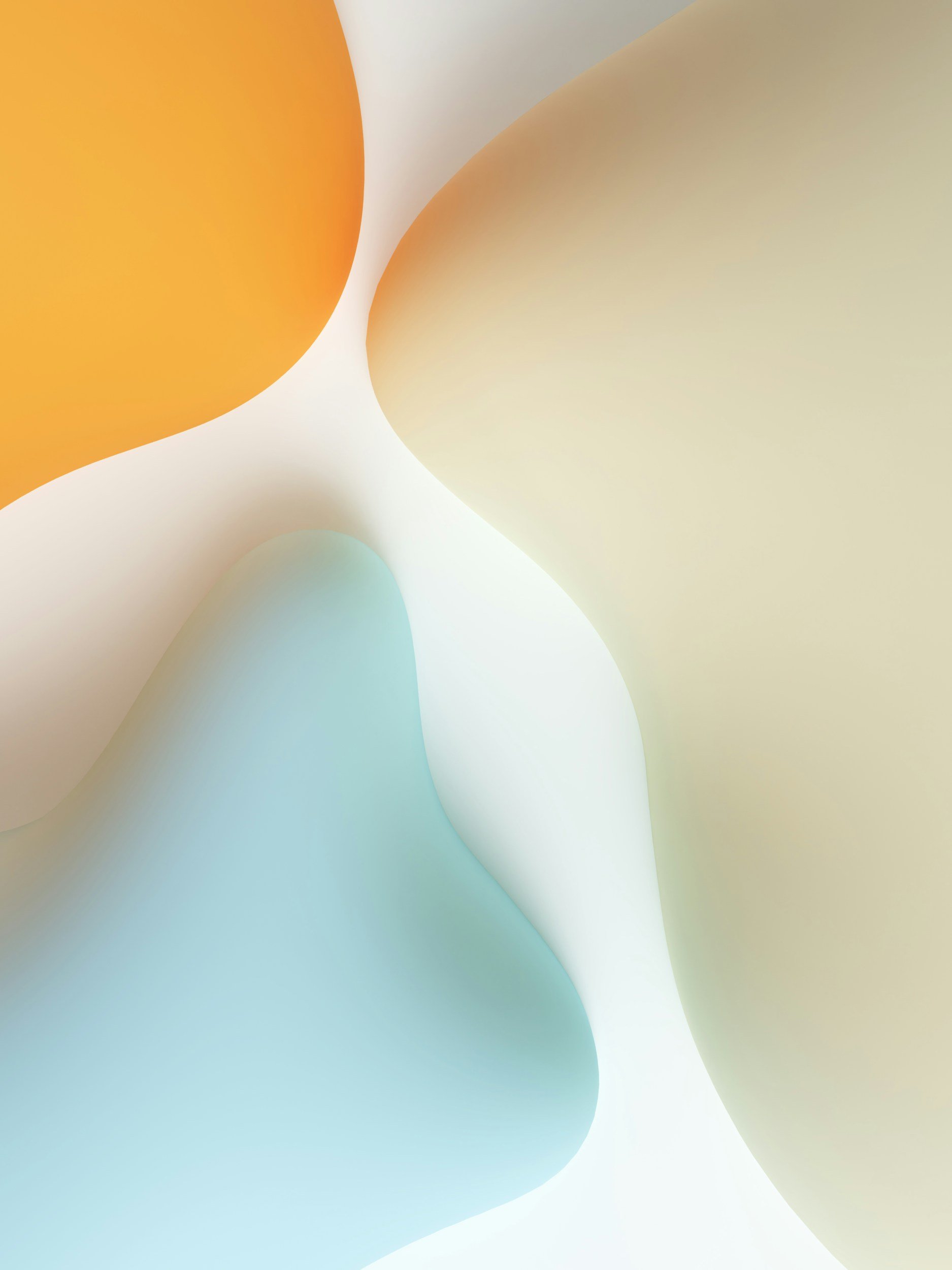 Abstract geometric design with flowing, curved shapes in soft orange, beige, and blue tones.